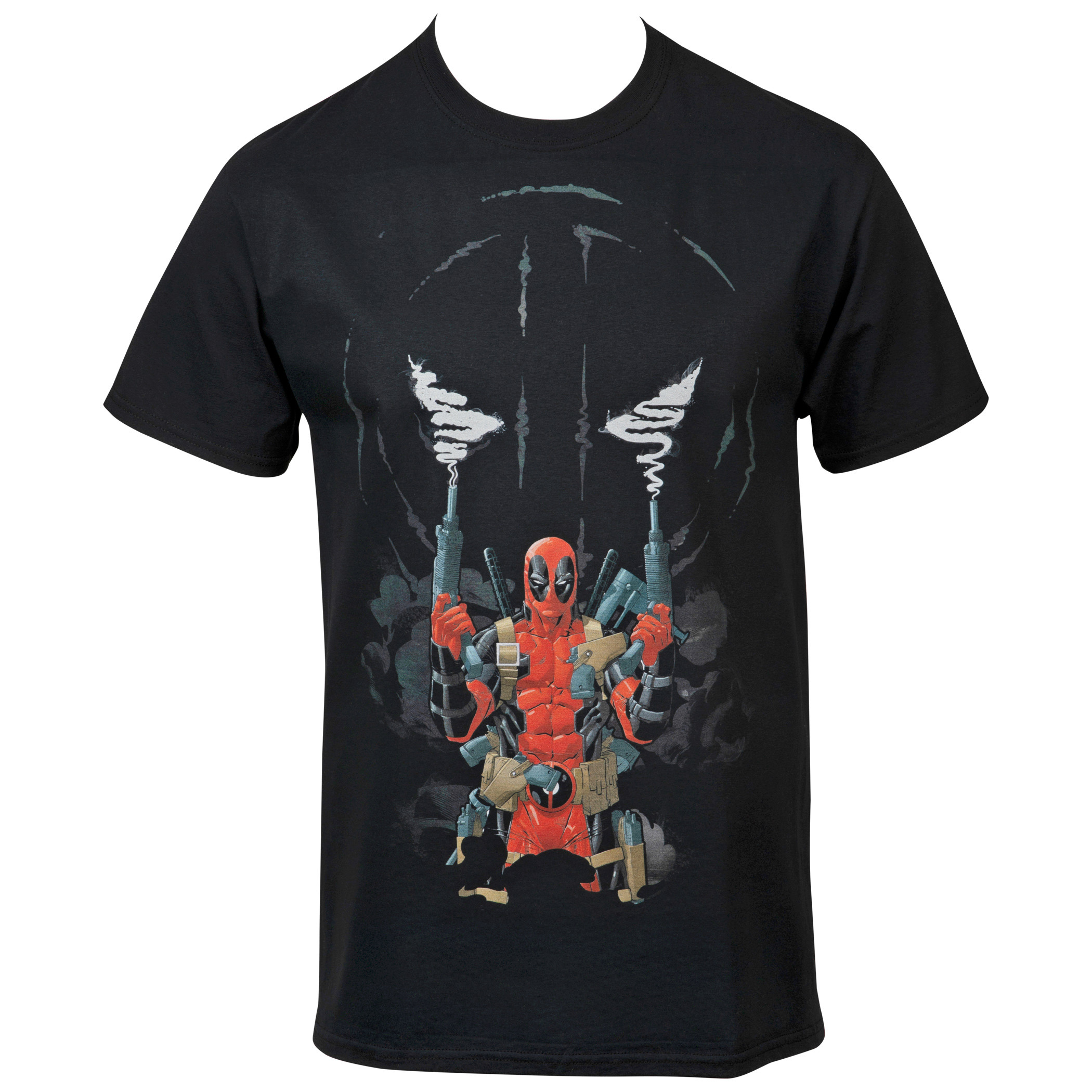 Marvel Deadpool Two Guns and Smoke Symbol T-Shirt, Black