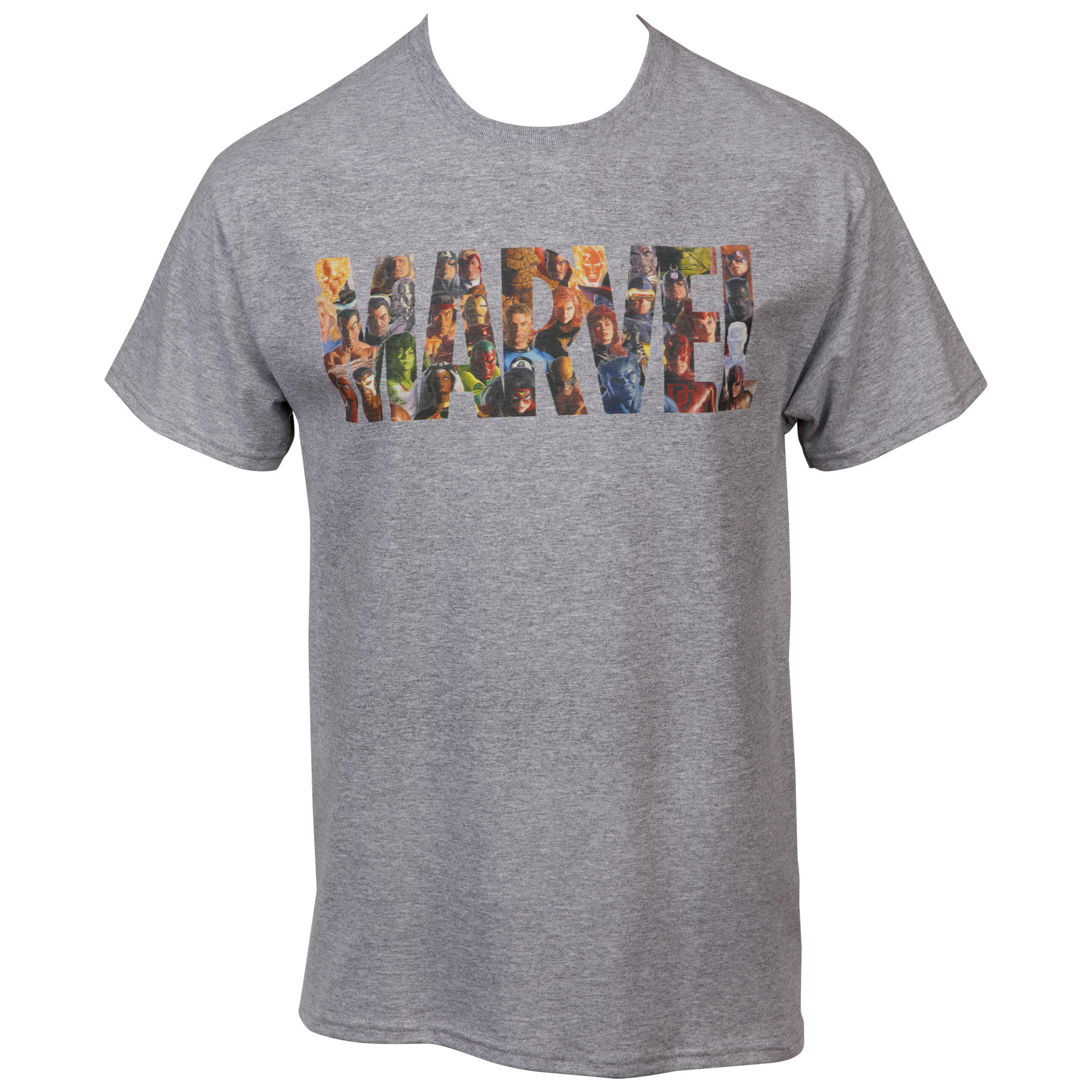 Marvel Comics Text Brand Made Up of Heroes T-Shirt, Grey