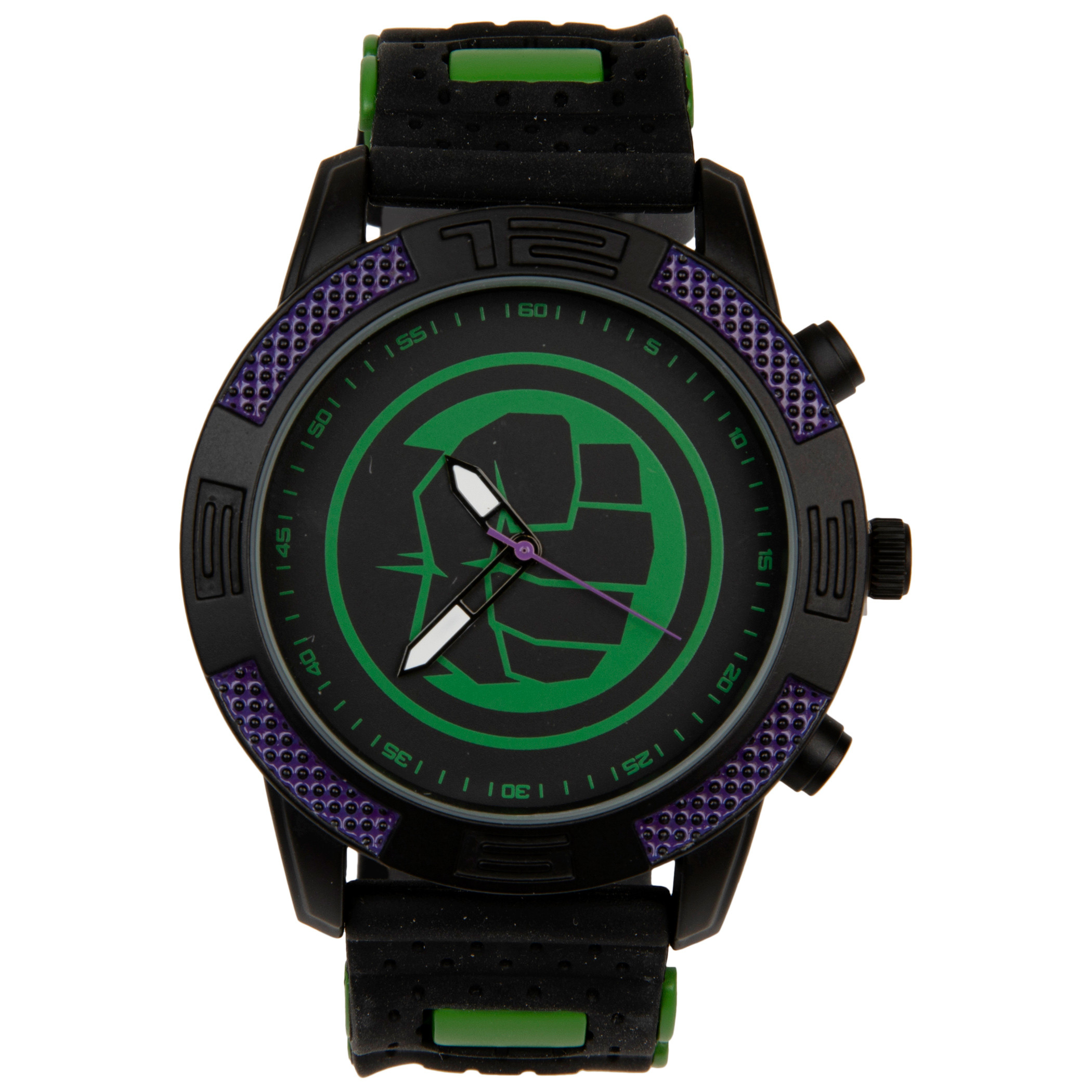 The Incredible Hulk Symbol Marvel Watch with Silicone Band, Black