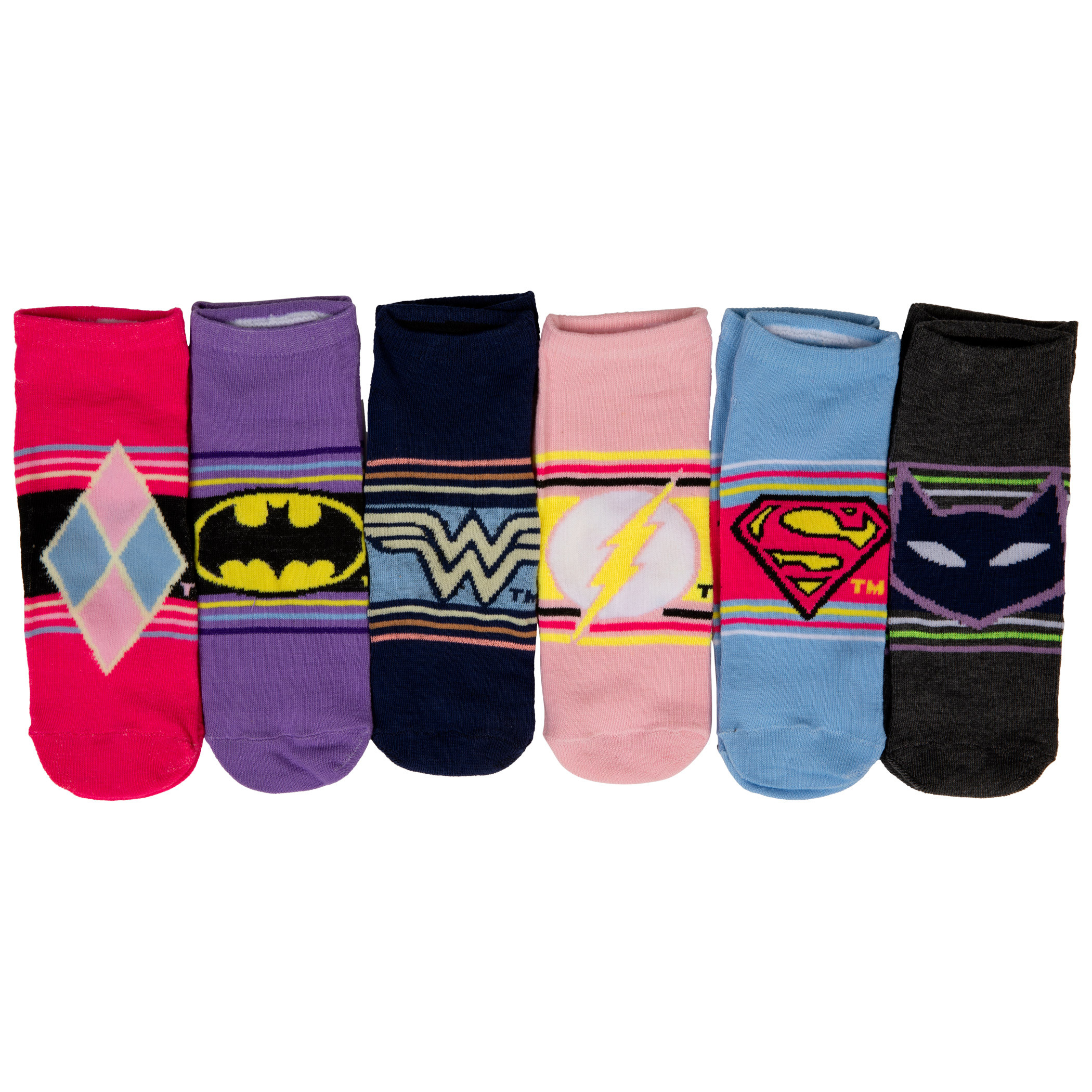 DC Comics Heroine Logos and Symbols Women's 6-Pack of Shorties Socks, Multi-Color