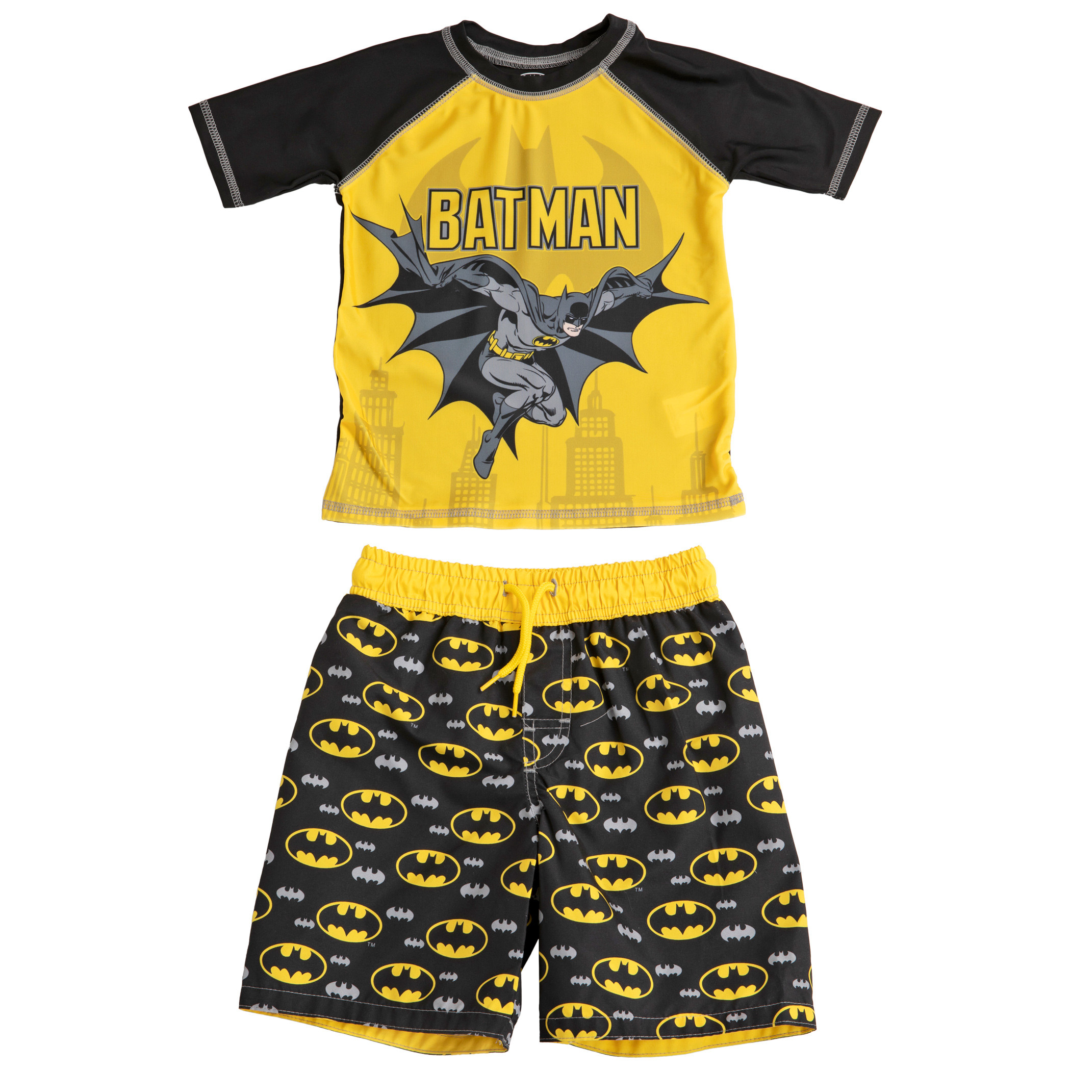 Batman Symbol and Character Youth Swim Trunks and Rashguard Set, Multi-Color