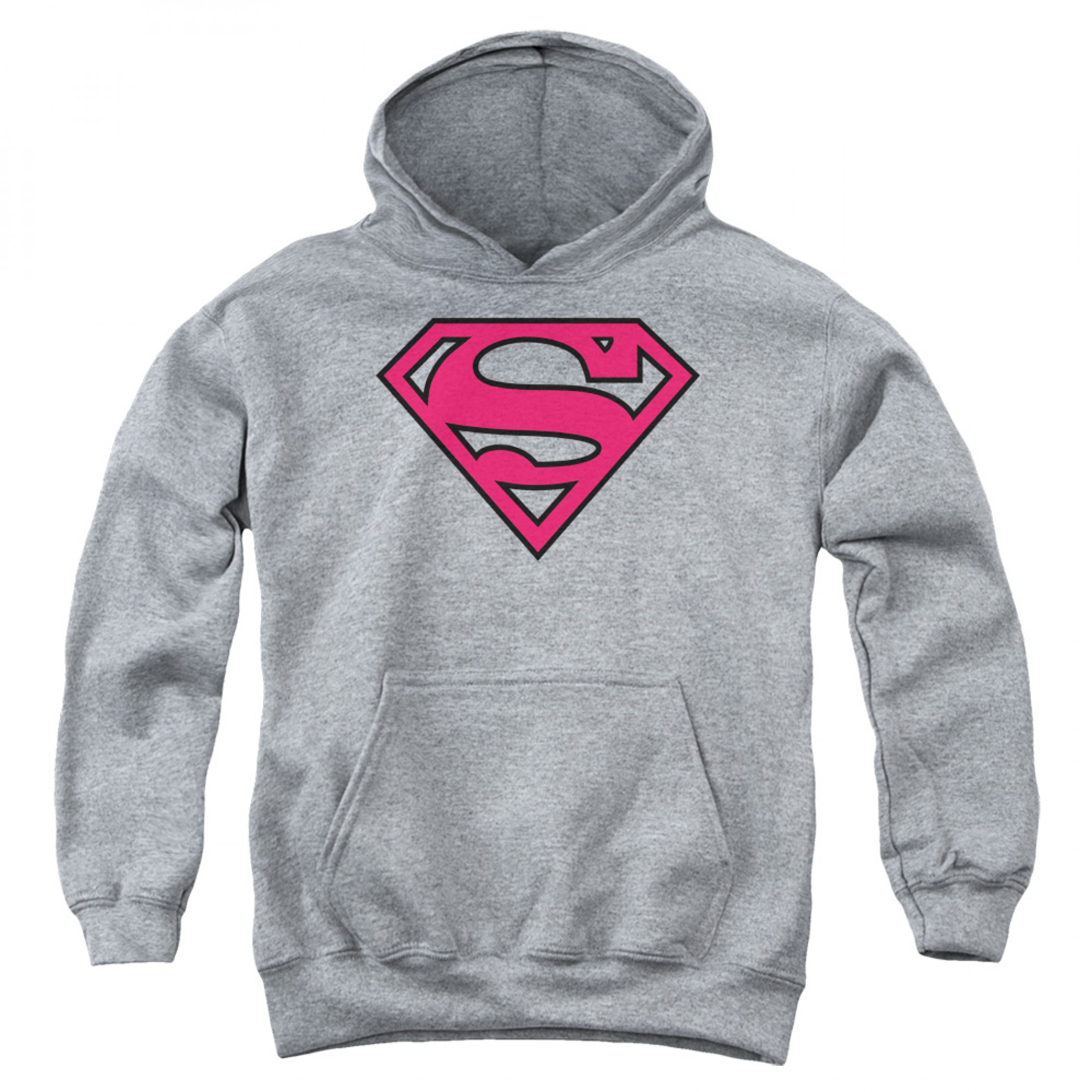 Superman Pink Logo Youth Hoodie, Grey