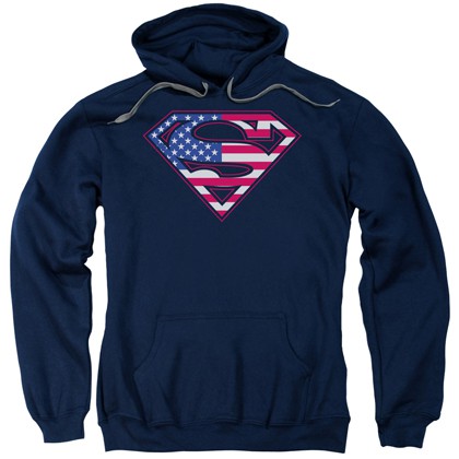 Superman American Flag Logo Hoodie, Blue