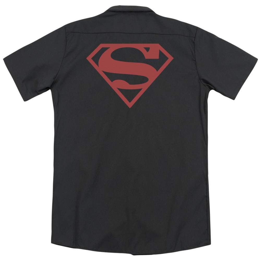 Superman Red on Black Logo Work Shirt, Black