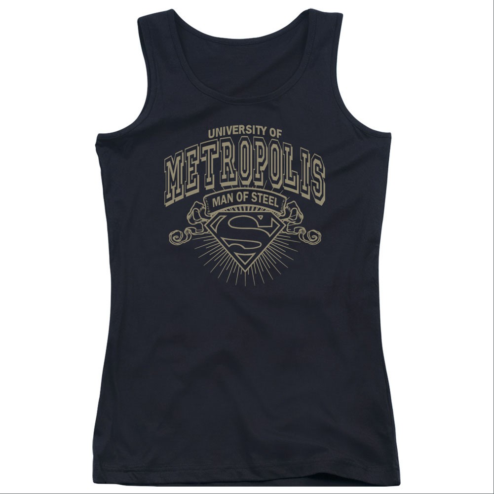 Superman University Of Metropolis Black Juniors Tank Top