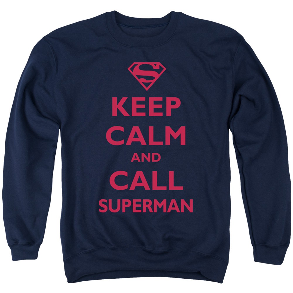 Superman Keep Calm Crewneck Sweatshirt, Blue