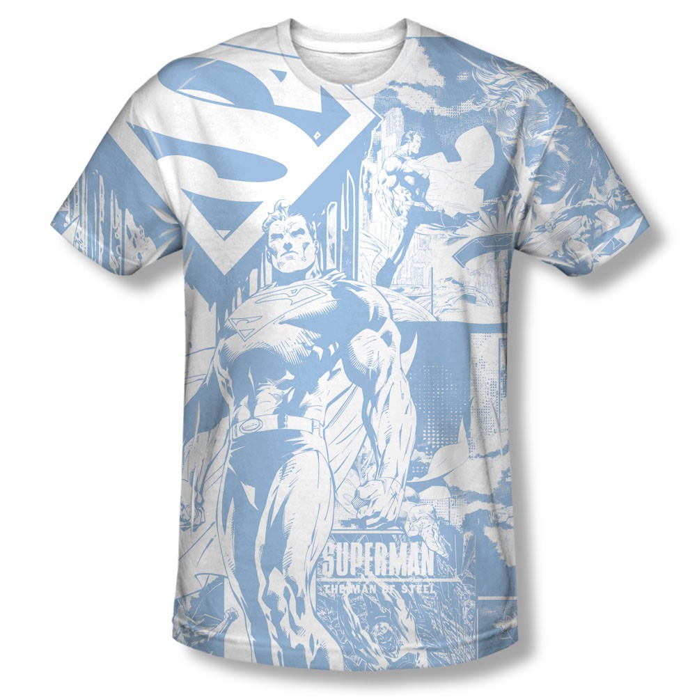 Superman Man Of Steel Collage Sublimation White T-Shirt, White
