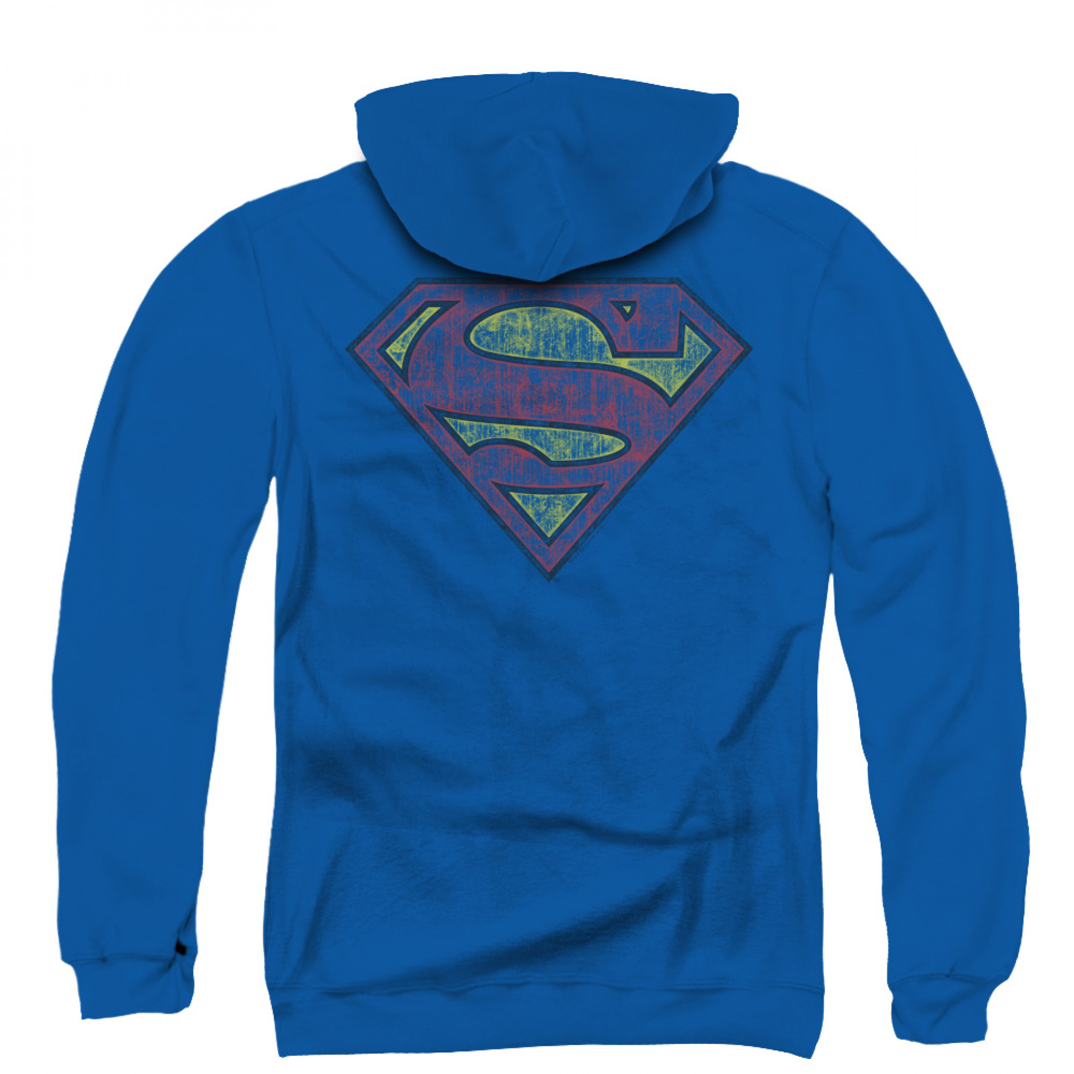 Superman Distressed Logo Zip Up Hoodie, Blue