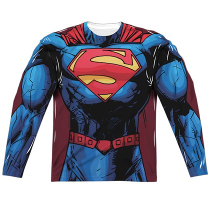 Superman New 52 Long Sleeve Costume Tee, Blue