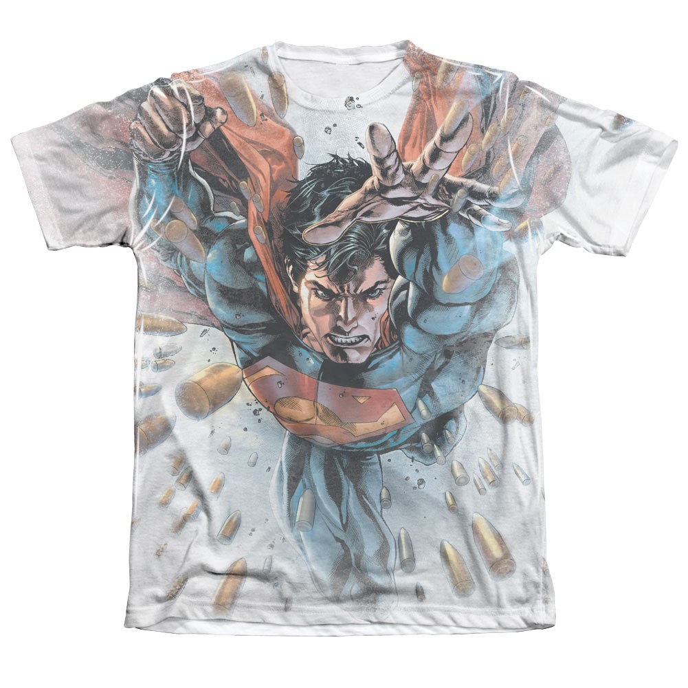 Superman Bullets In The Sky Sublimation T-Shirt, White