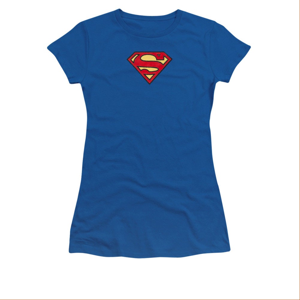 Superman Embroidered Classic Logo Juniors T-Shirt, Blue