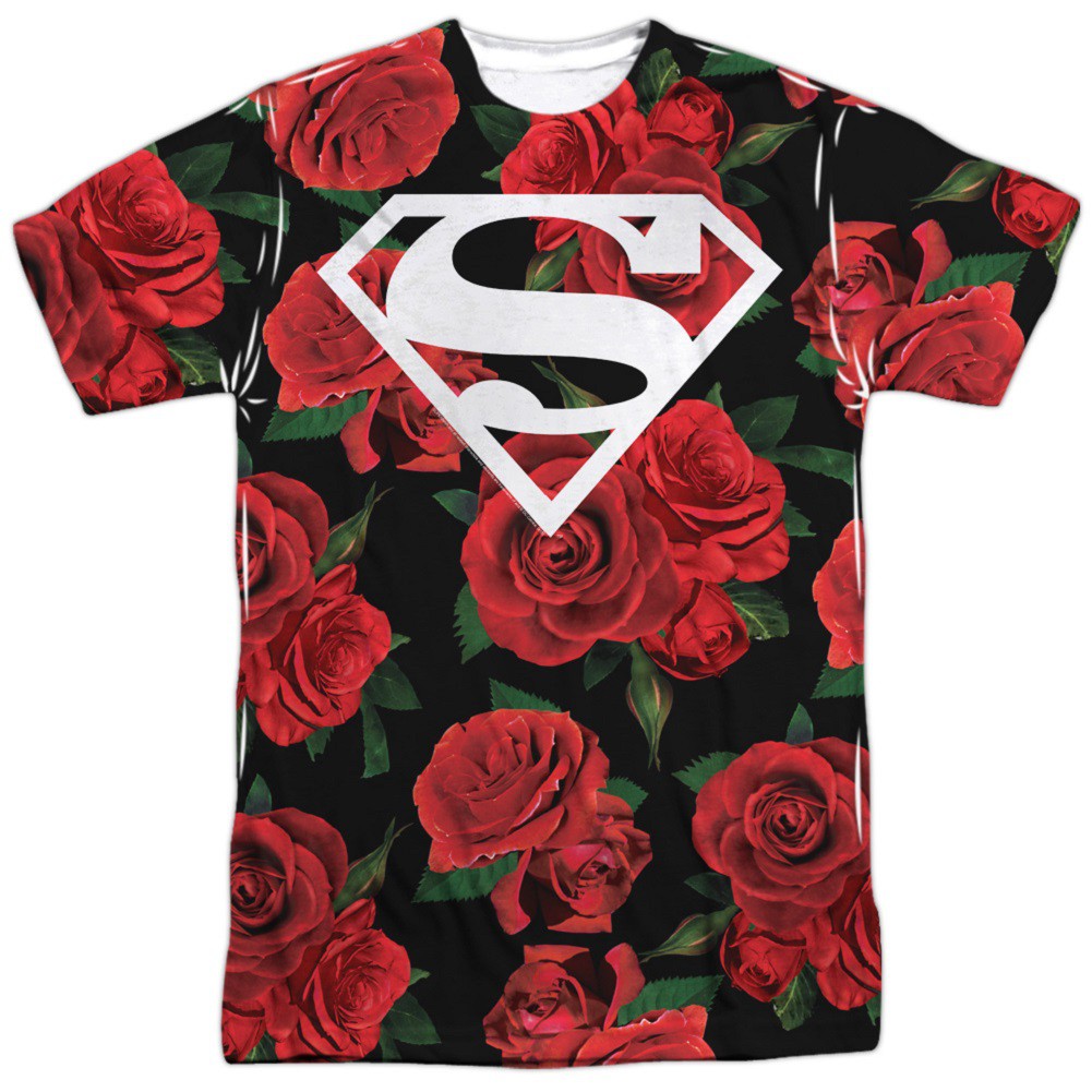 Superman Floral Print Logo Tshirt, Red