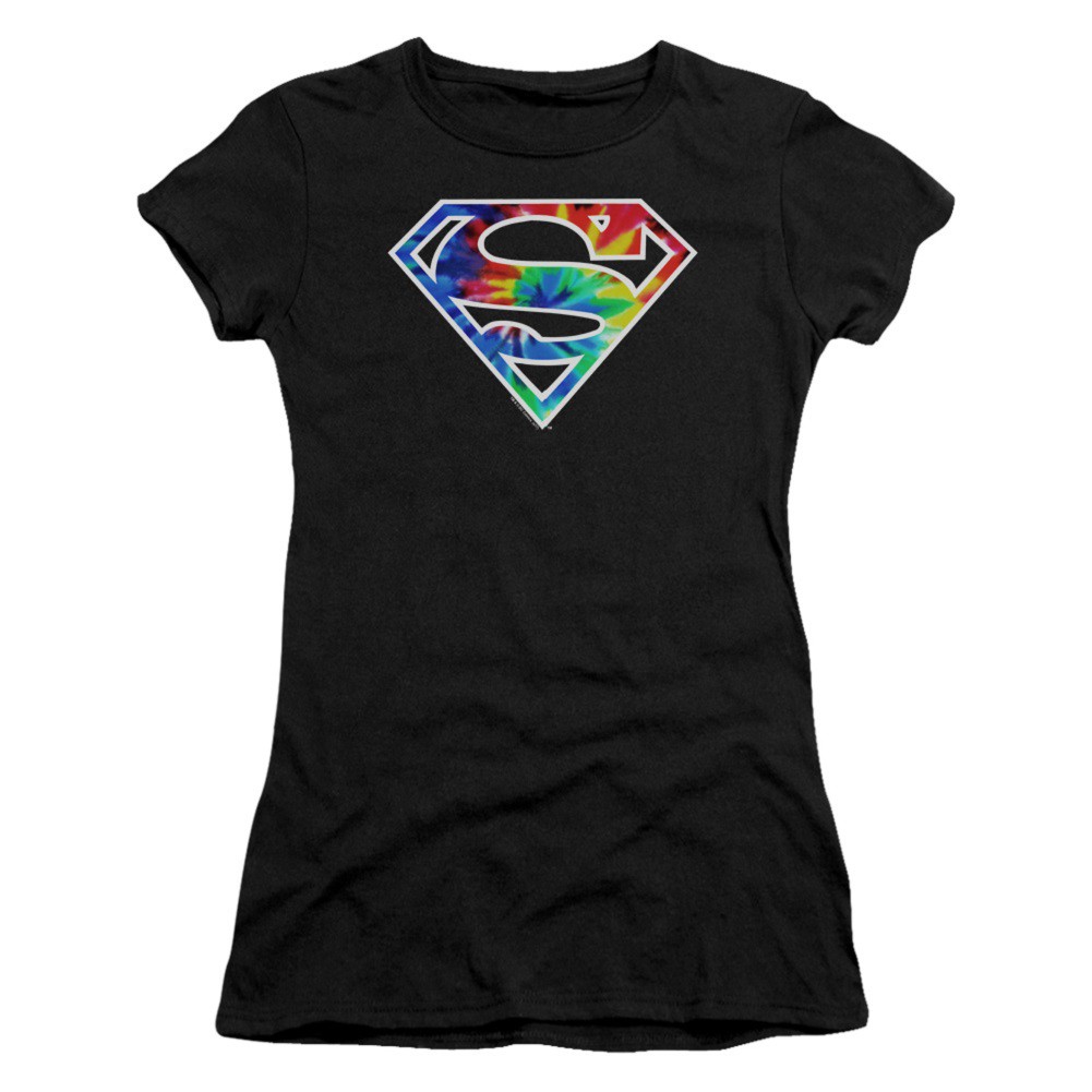 Superman Tie Dye Logo Women's Tshirt, Black