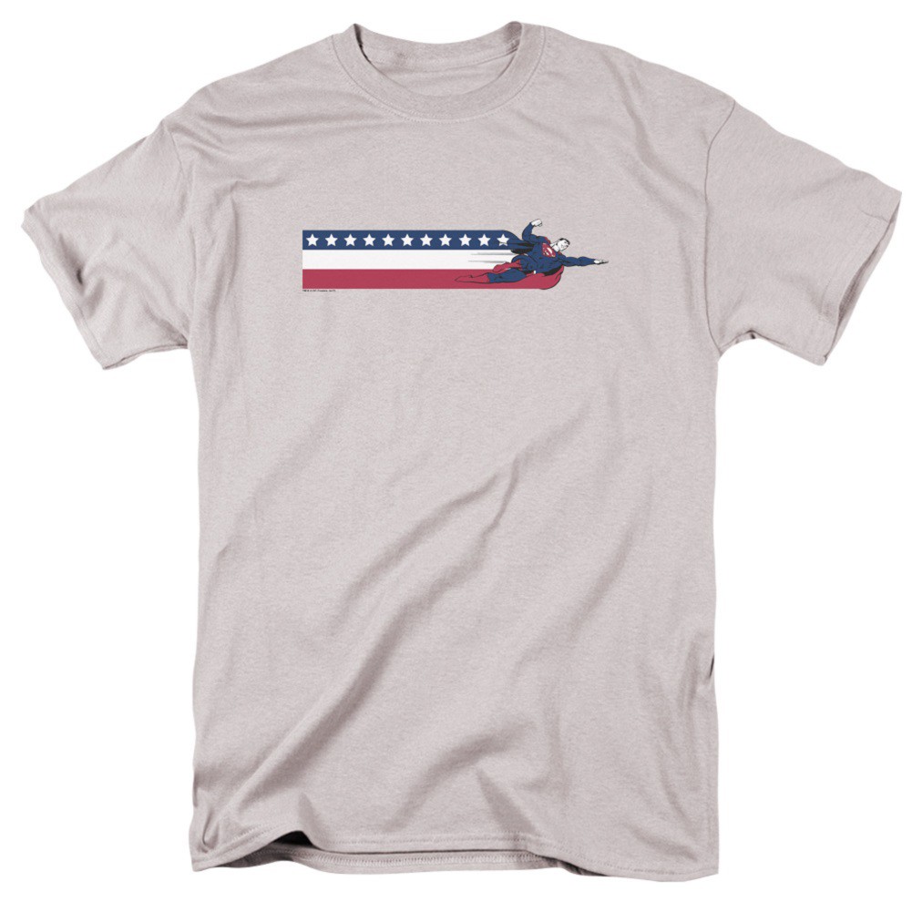 Superman Flying American Flag Men's Grey T-Shirt, Grey