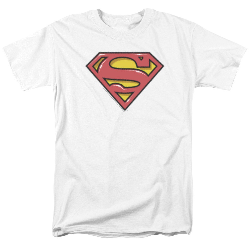 Superman Airbrushed Logo Men's White T-Shirt, White