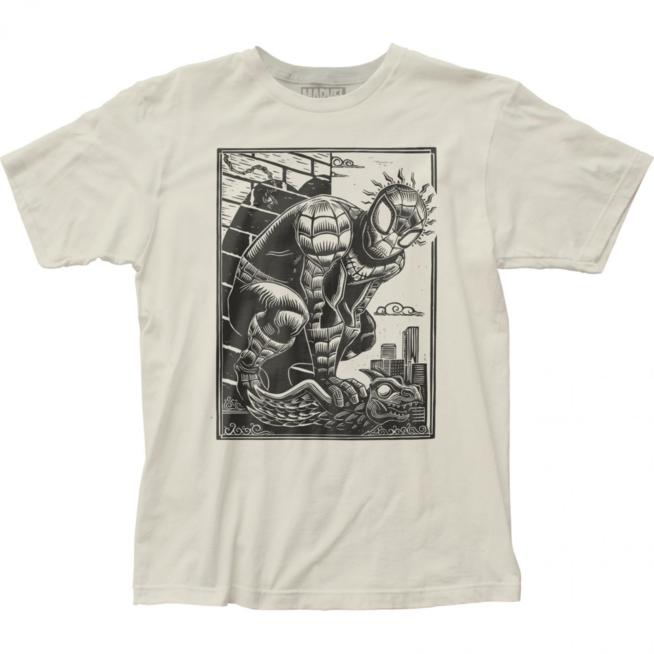 Spider-Man Senses Woodcut Art T-Shirt, Beige