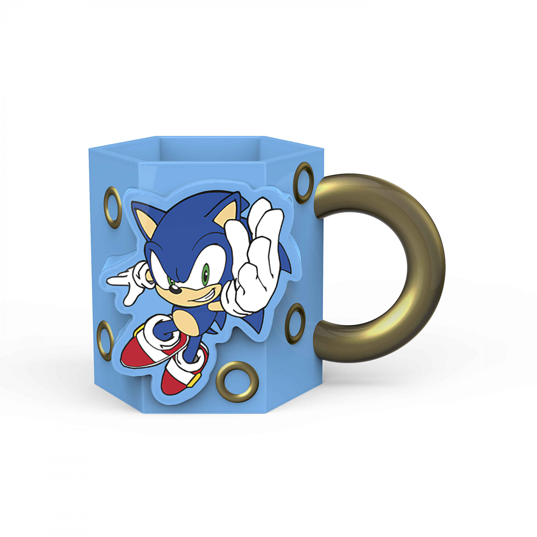 Sonic The Hedgehog Rings 16oz Sculpted Ceramic Mug, Blue