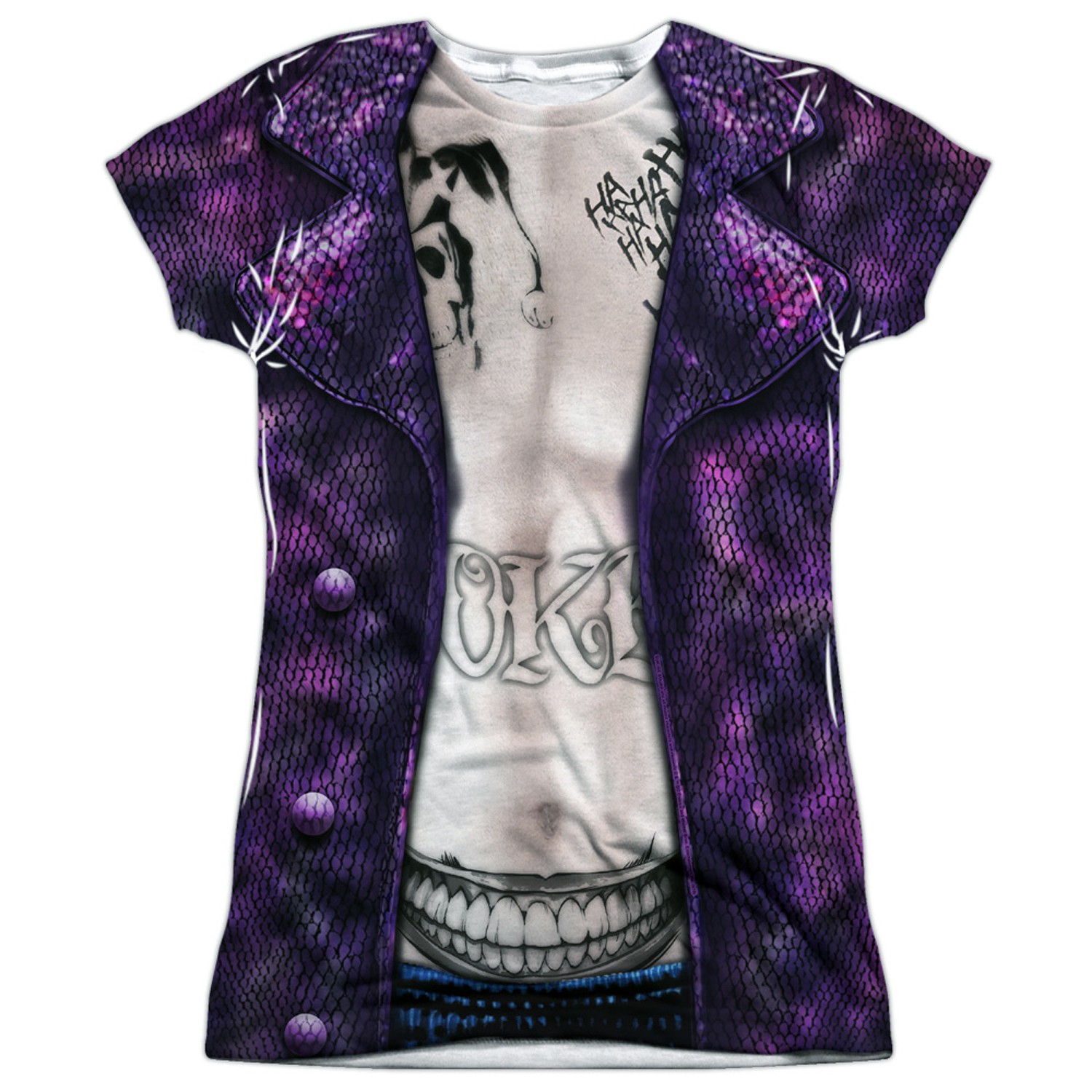 Suicide Squad Joker Costume Front and Back Print Women's Shirt, White