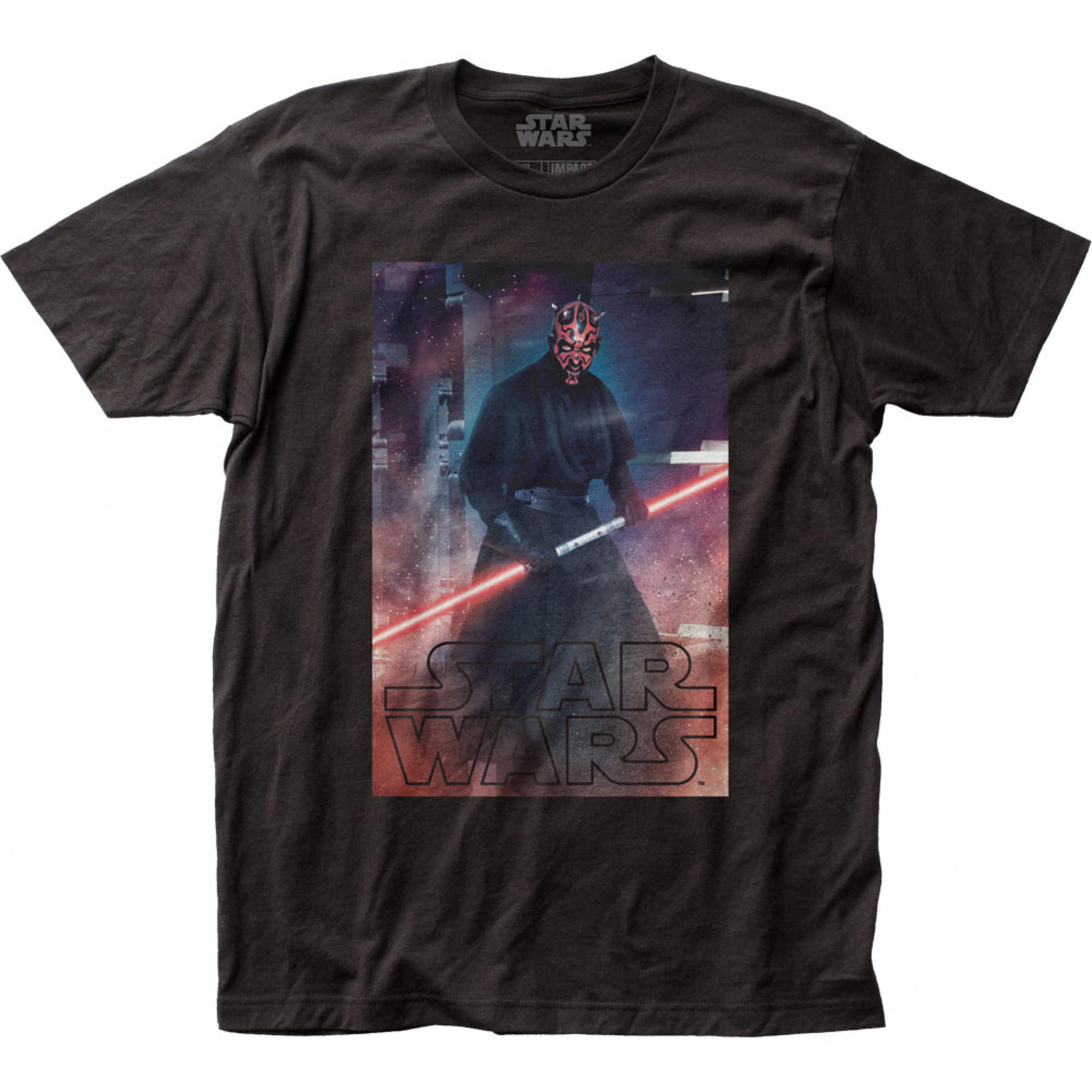 Star Wars Darth Maul Character with Double-Bladed Lightsaber T-Shirt, Black