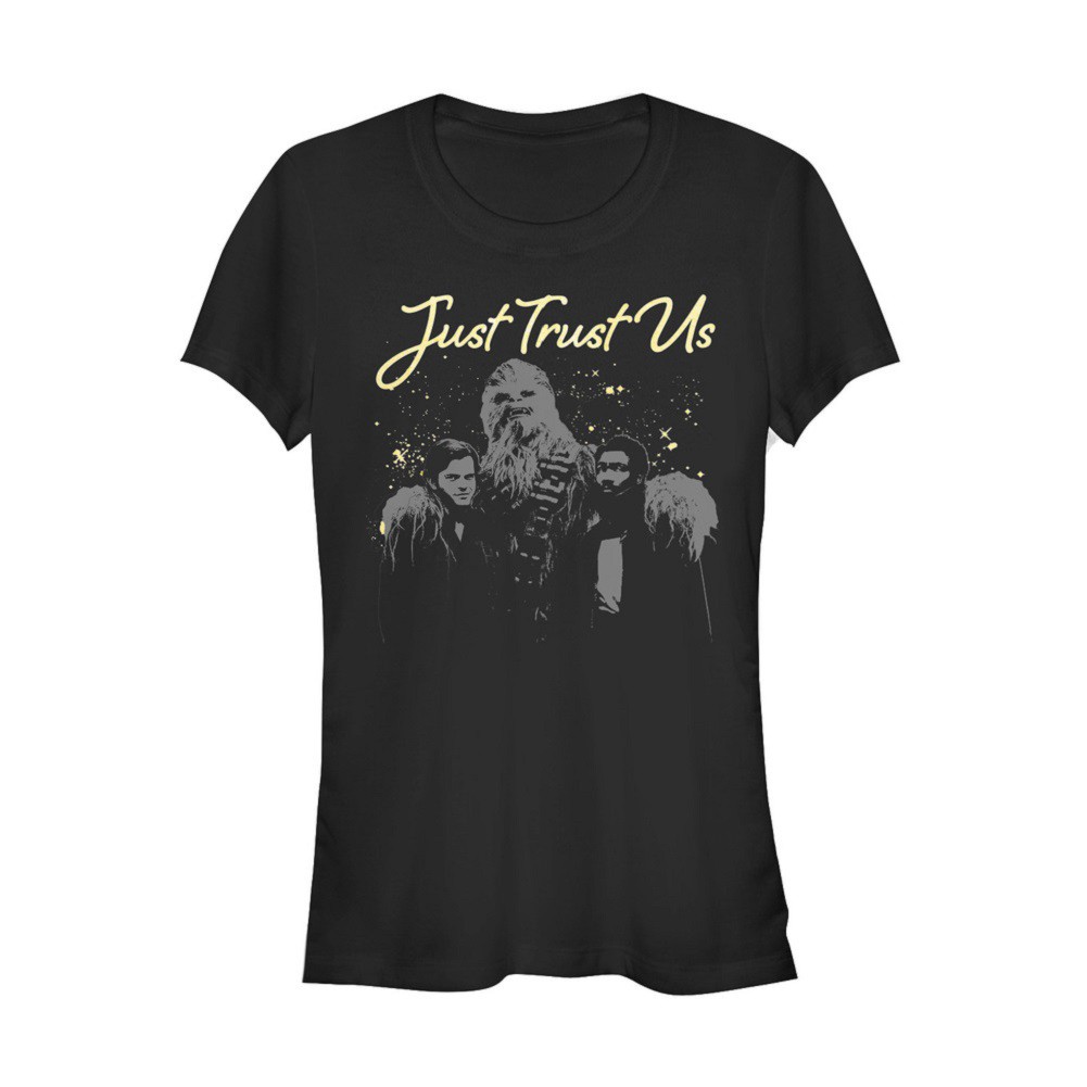Star Wars Han Solo Story Trust Us Women's Tshirt, Black
