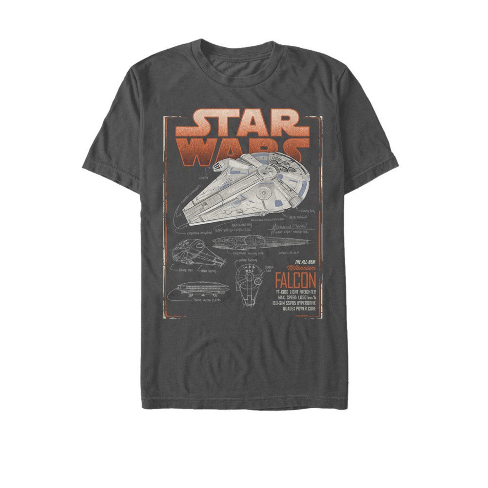 Star Wars Han Solo Story All New Millennium Falcon Schematics Men's Grey T-Shirt, Grey