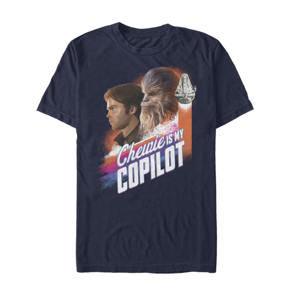 Star Wars Han Solo Story Chewie Is My Copilot Men's Black T-Shirt, Blue