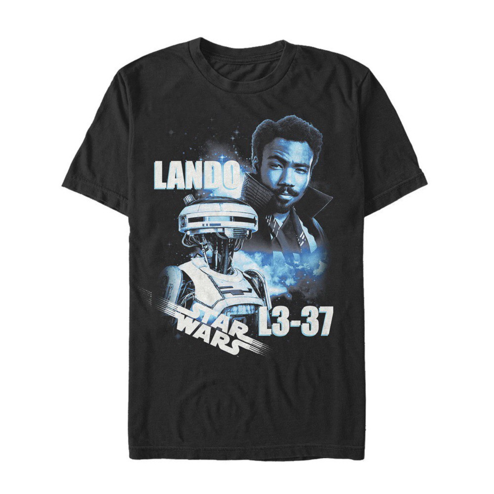 Star Wars Han Solo Story Lando and L3-37 Men's Black T-Shirt, Black