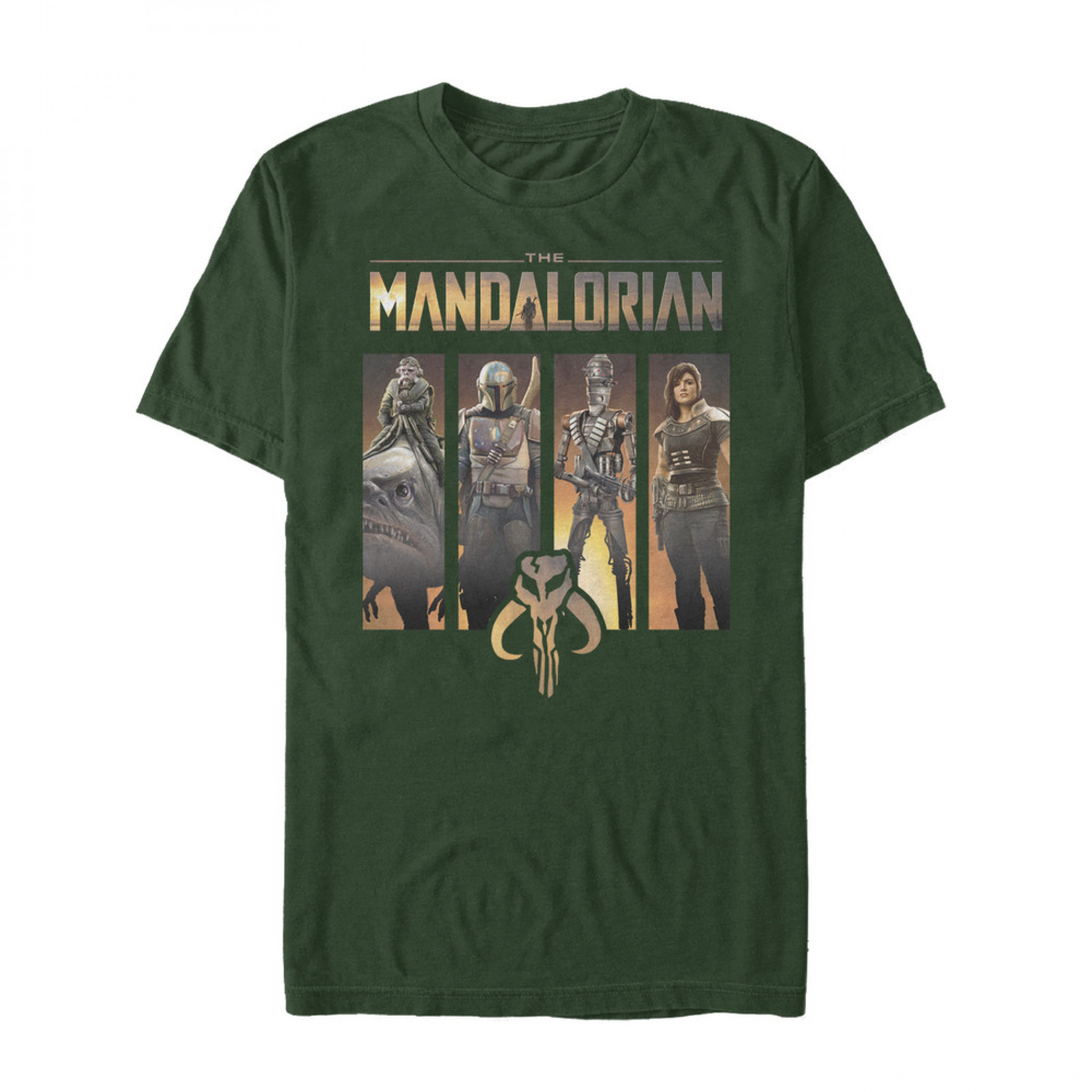 The Mandalorian Character Panels Forest Green T-Shirt, Green