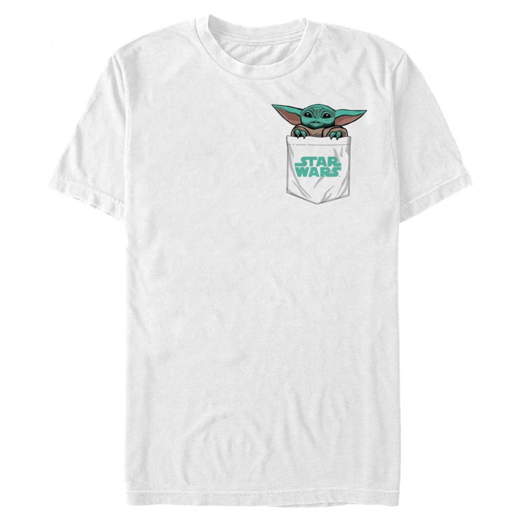 The Mandalorian Grogu Peeking Pocket T-Shirt, White