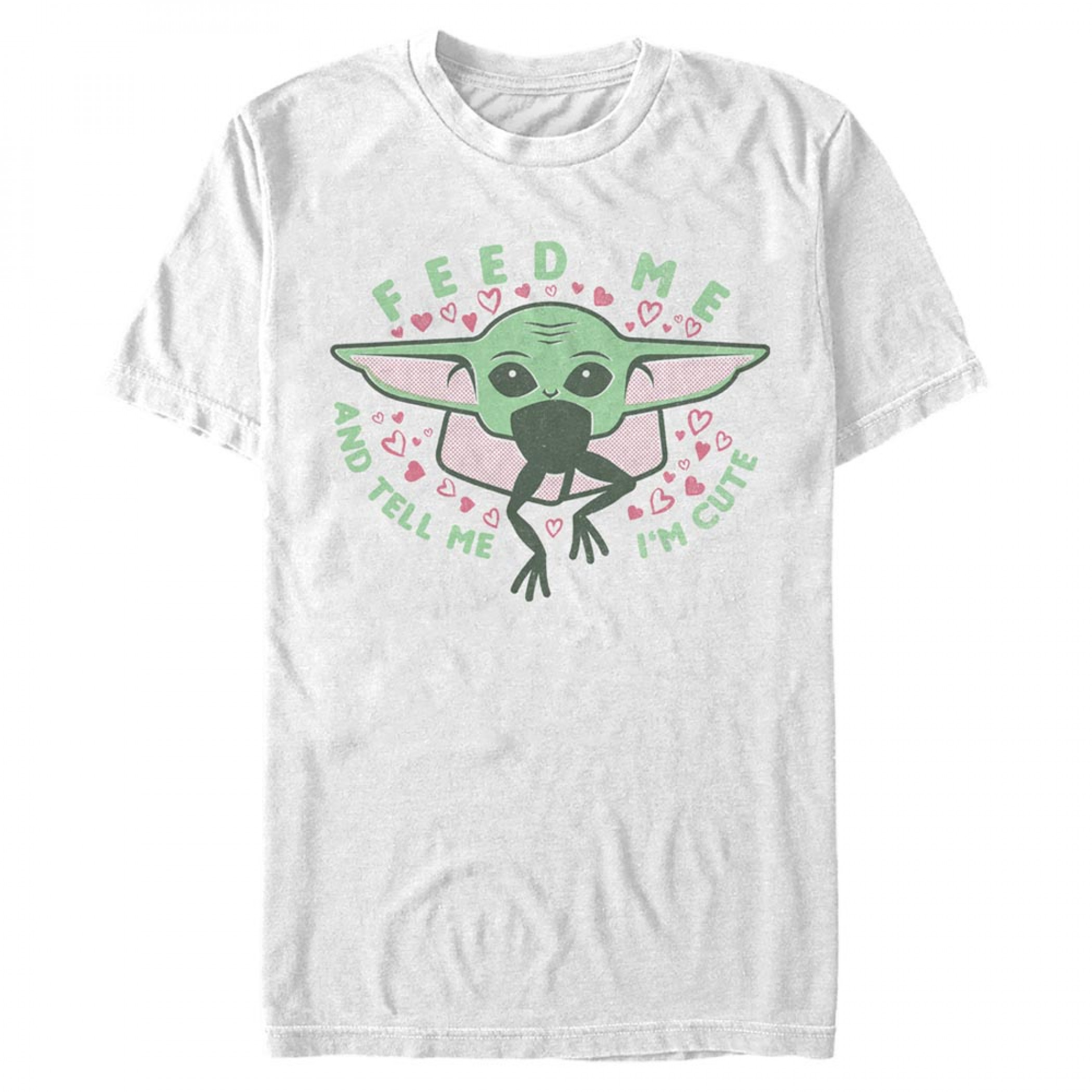 The Mandalorian Feed Me & Tell Me I'm Cute Grogu Valentine's Day T-Shirt, White