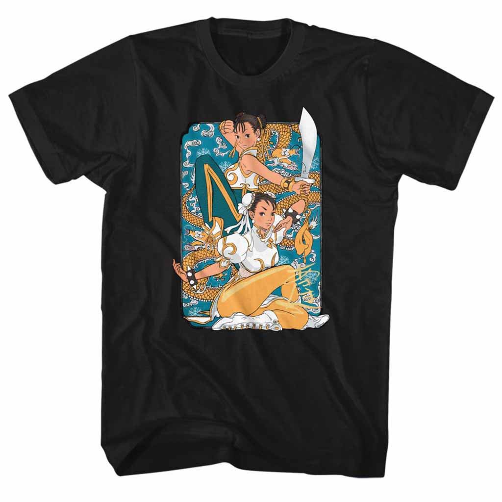 Street Fighter Dual Chun Li Black T-Shirt, Black
