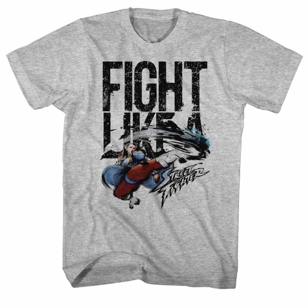 Street Fighter Fight Like A Gray T-Shirt, Grey