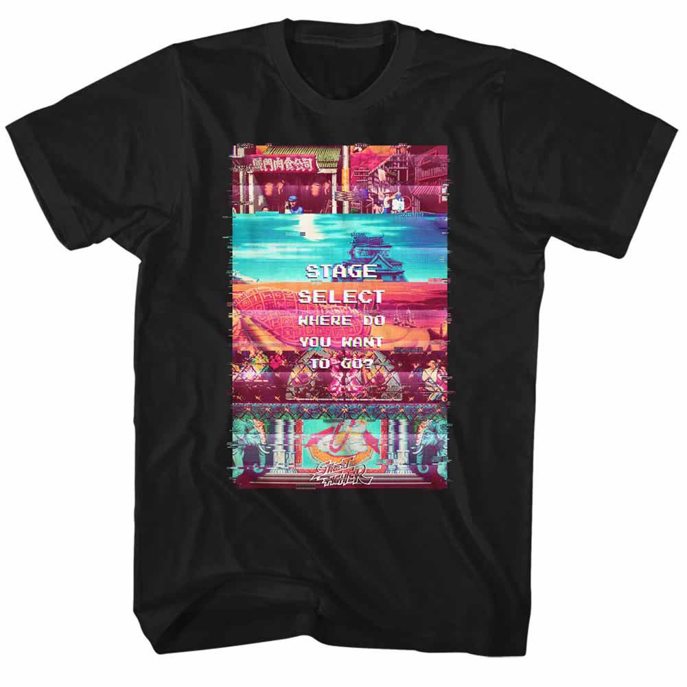 Street Fighter Stage Select Black T-Shirt, Black
