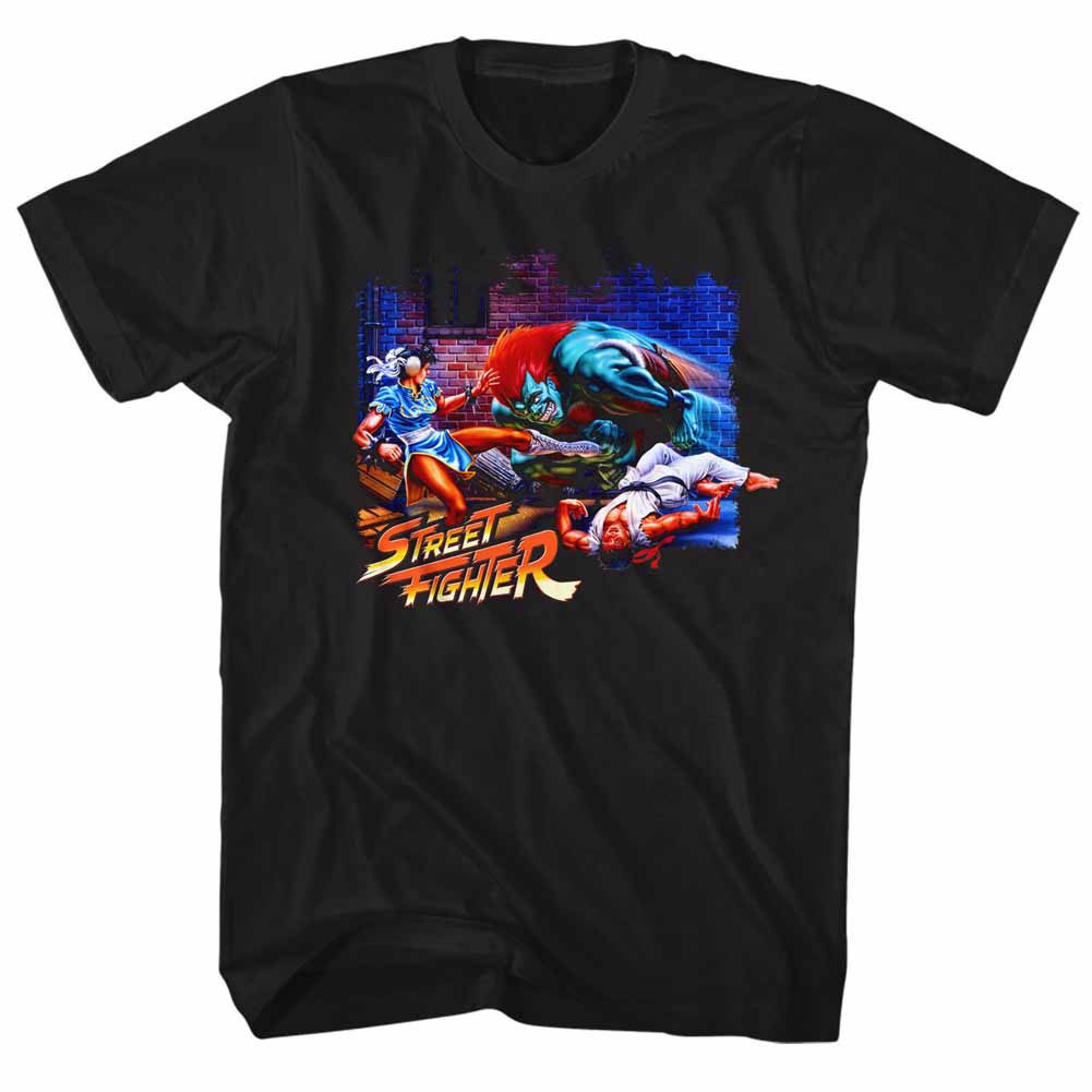 Street Fighter Alley Fight Black T-Shirt, Black