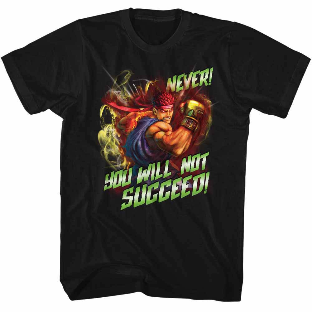 Street Fighter Never Succeed Black T-Shirt, Black