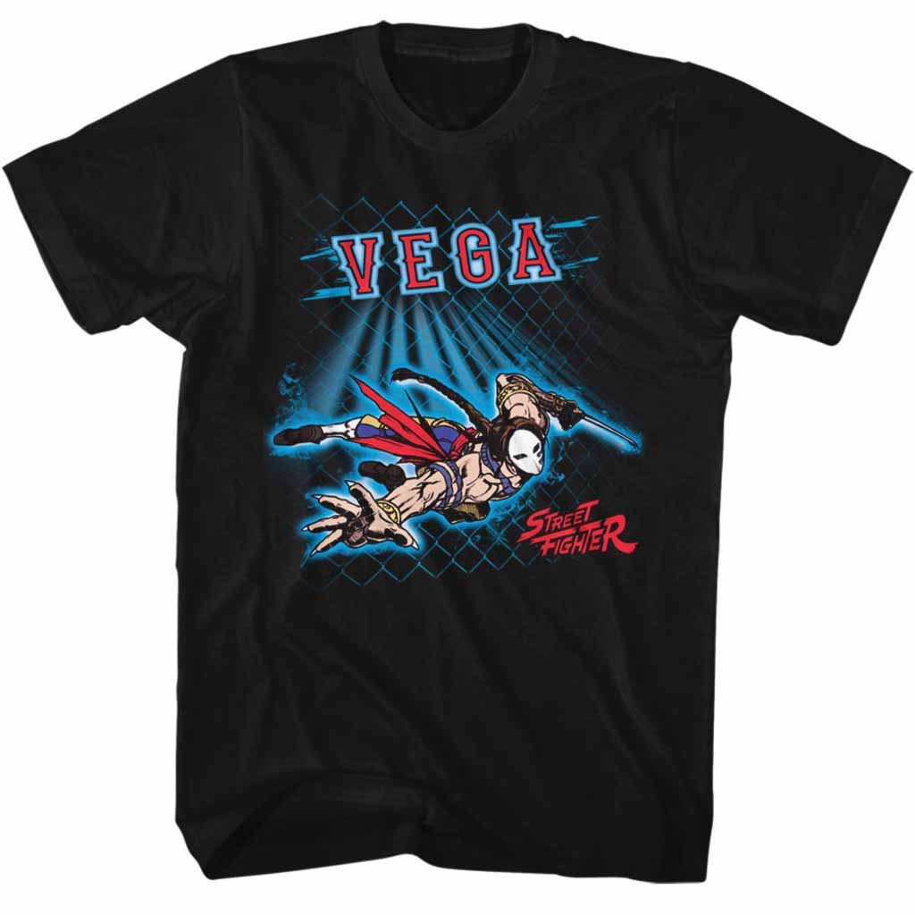 Street Fighter Vega Fence Black T-Shirt, Black
