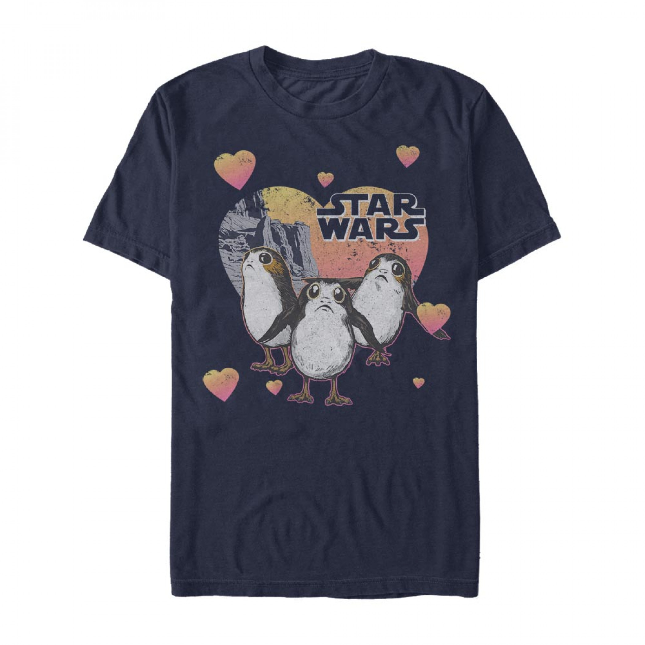 Star Wars Porgs Hearts Navy Blue T-Shirt, Blue