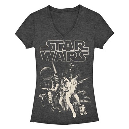 Star Wars Poster Charcoal Heather Juniors T-Shirt, Grey