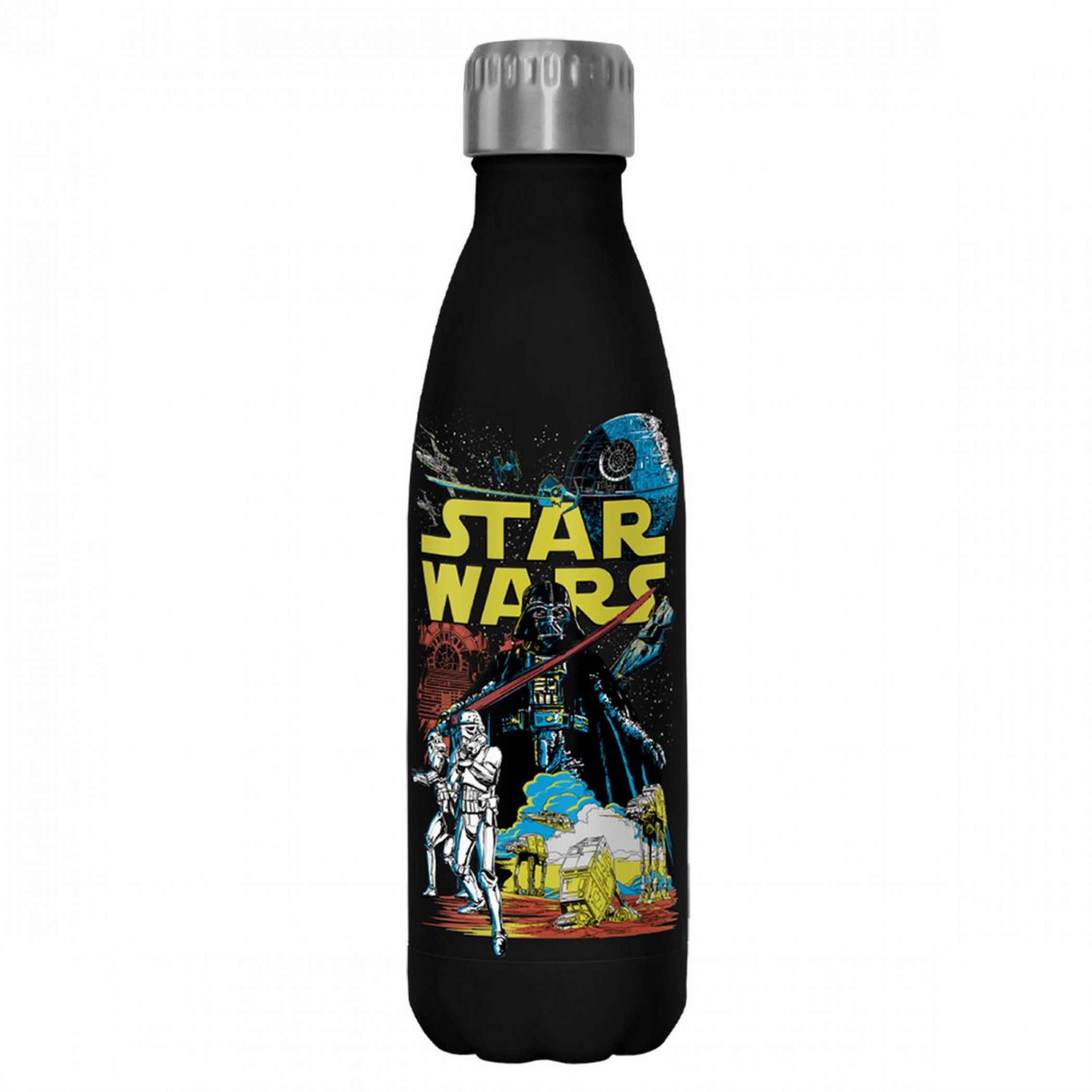 Star Wars Classic Comic Style Poster Art 17oz Steel Water Bottle, Black