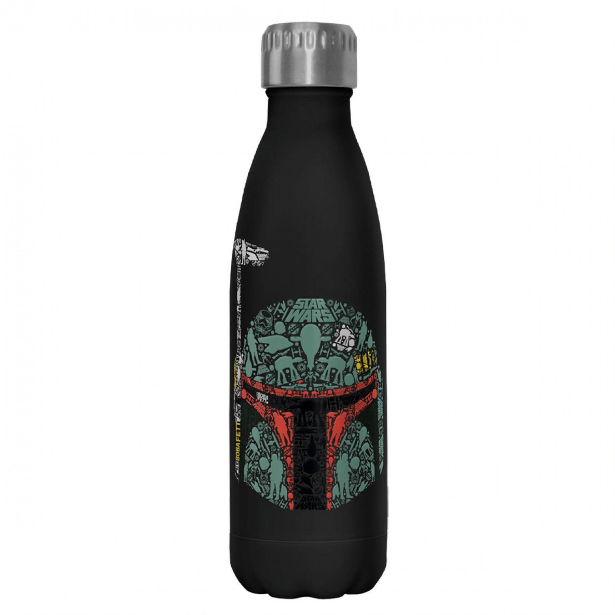 Star Wars Boba Fett Helmet Silhouette Symbols 17oz Steel Water Bottle, Black