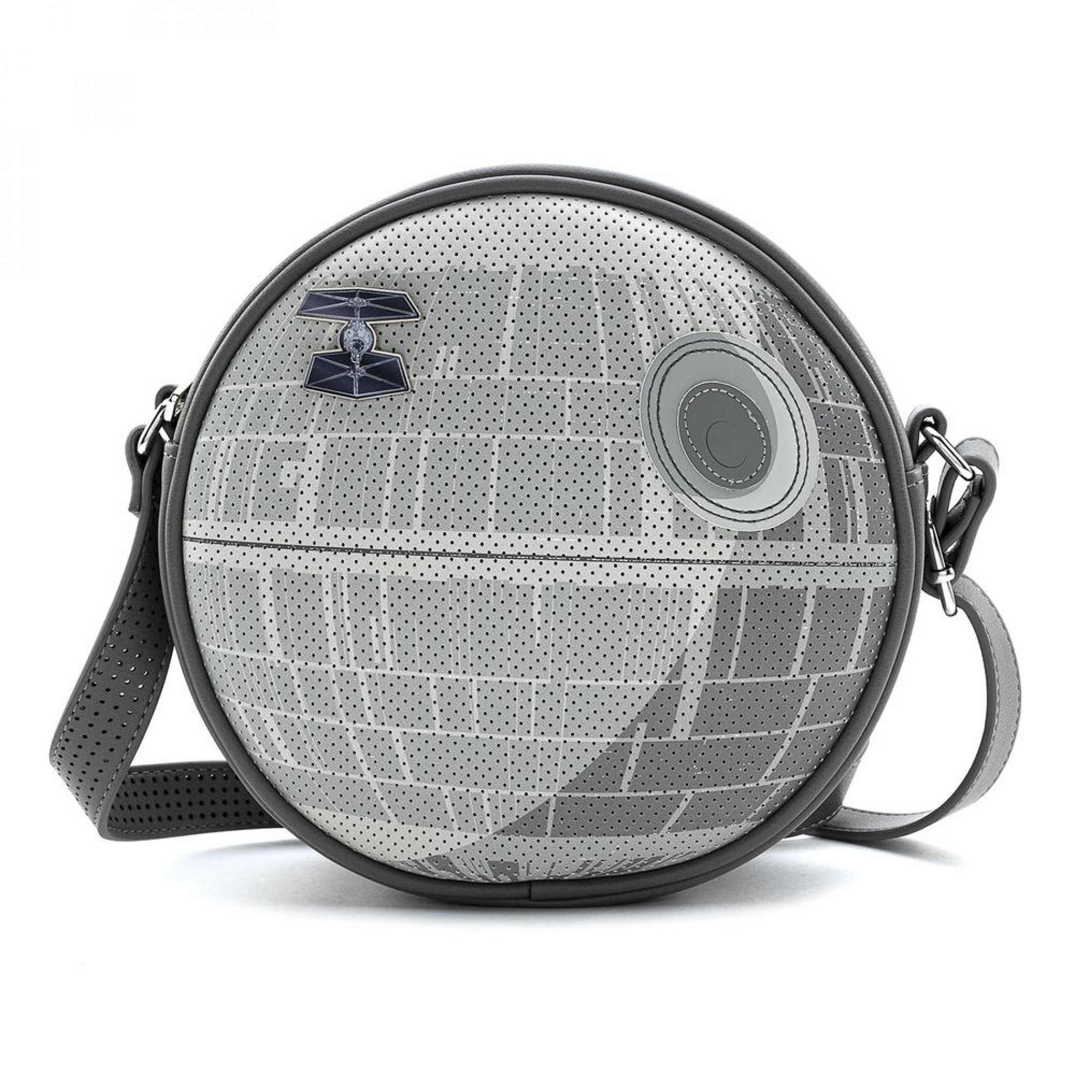 Star Wars Empire 40th Death Star Crossbody Bag with TIE Fighter Pin by Loungefly, Grey