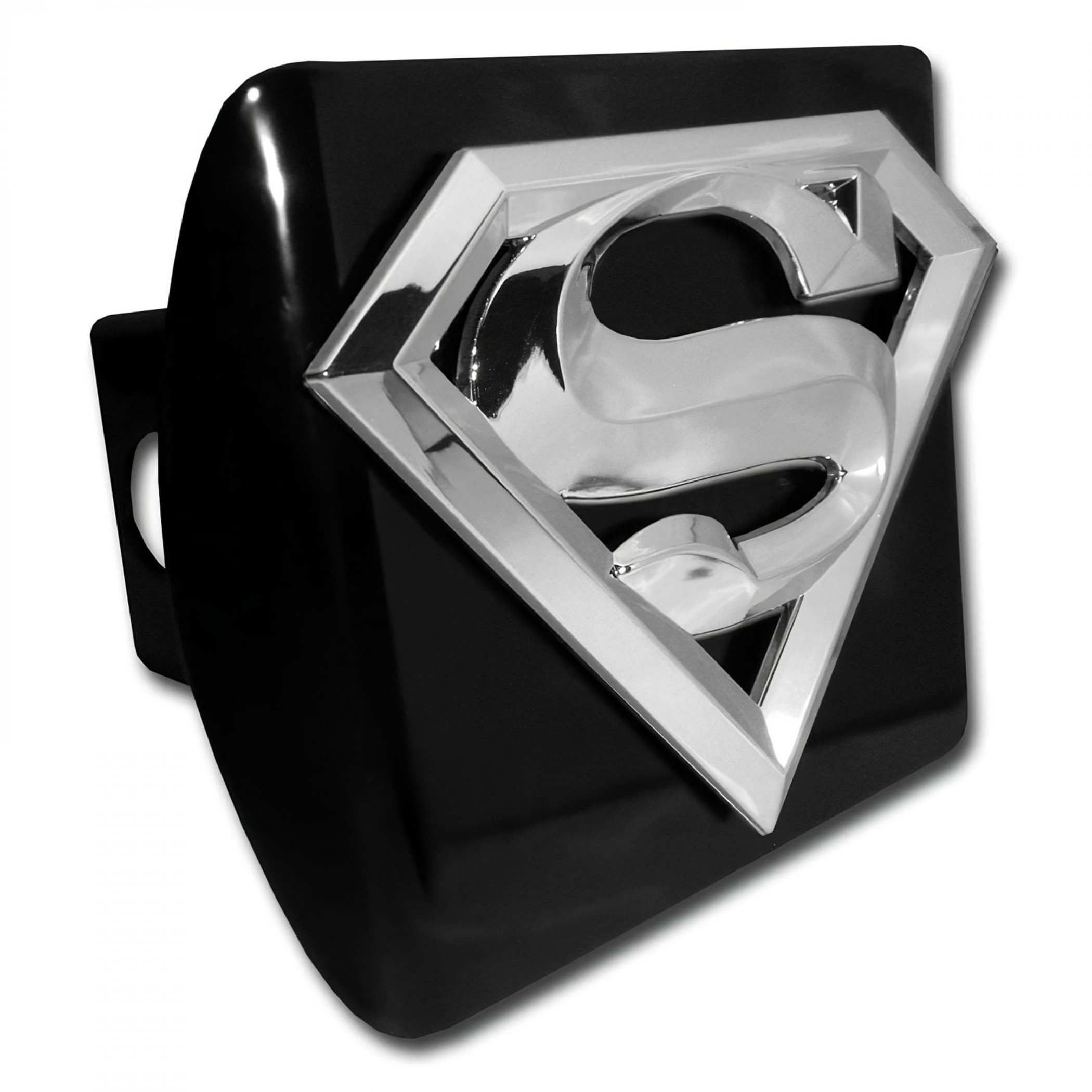 Superman 3D Chrome on Black Metal Trailer Hitch Cover, Silver