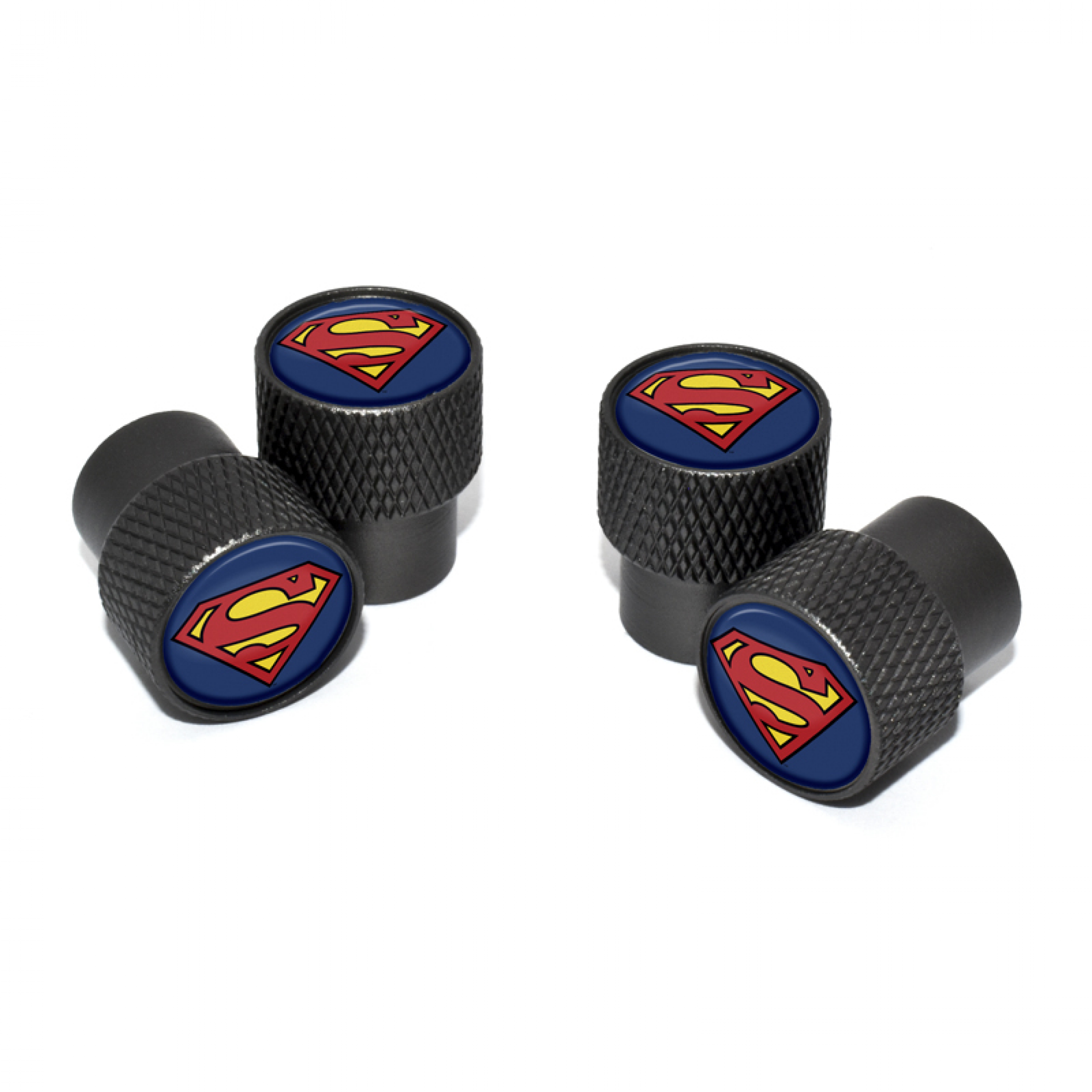 Superman Symbol Valve Stem Caps with Black Knurling 4-Pack, Black
