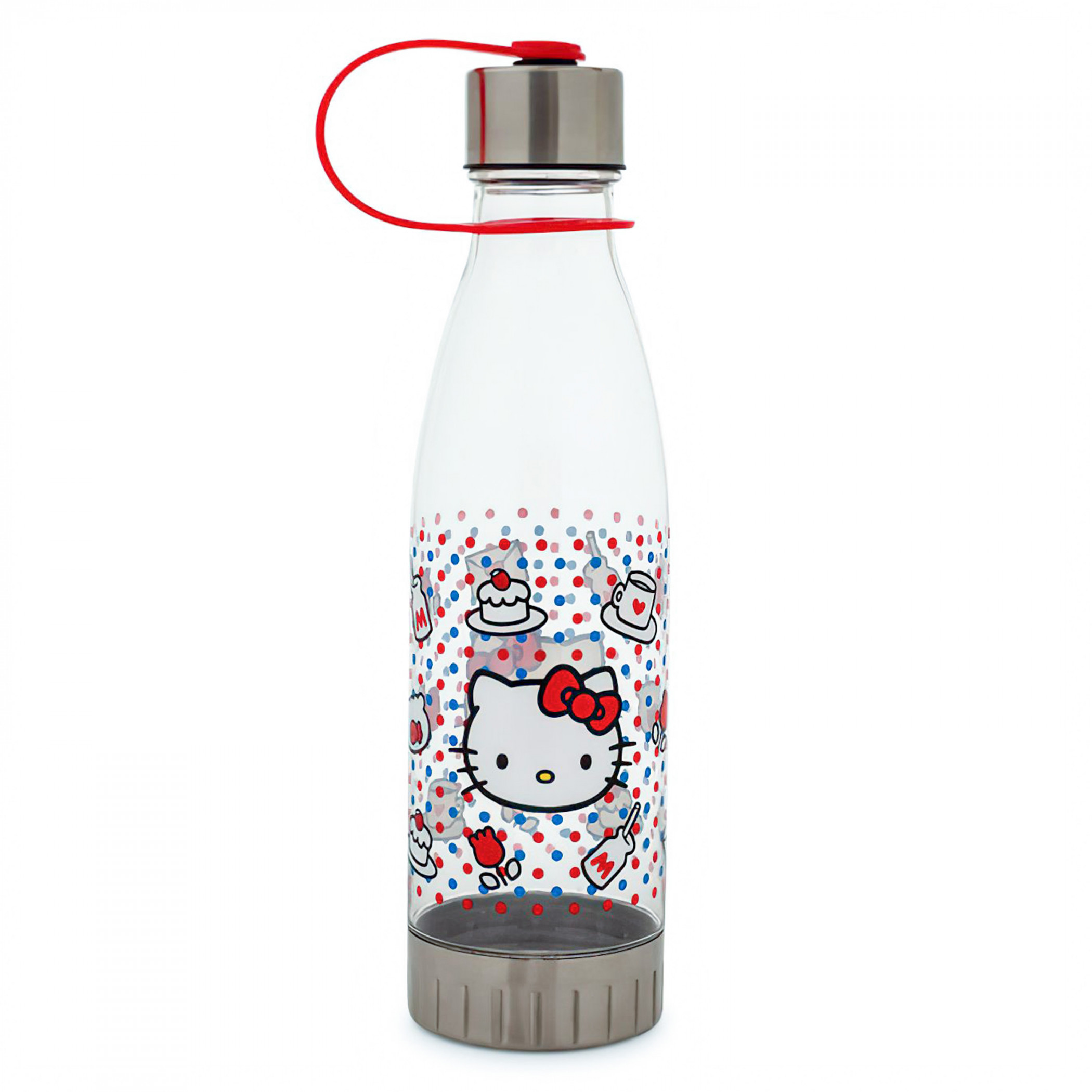 Hello Kitty Polka Dots 20 oz Water Bottle with Lid Strap, Clear