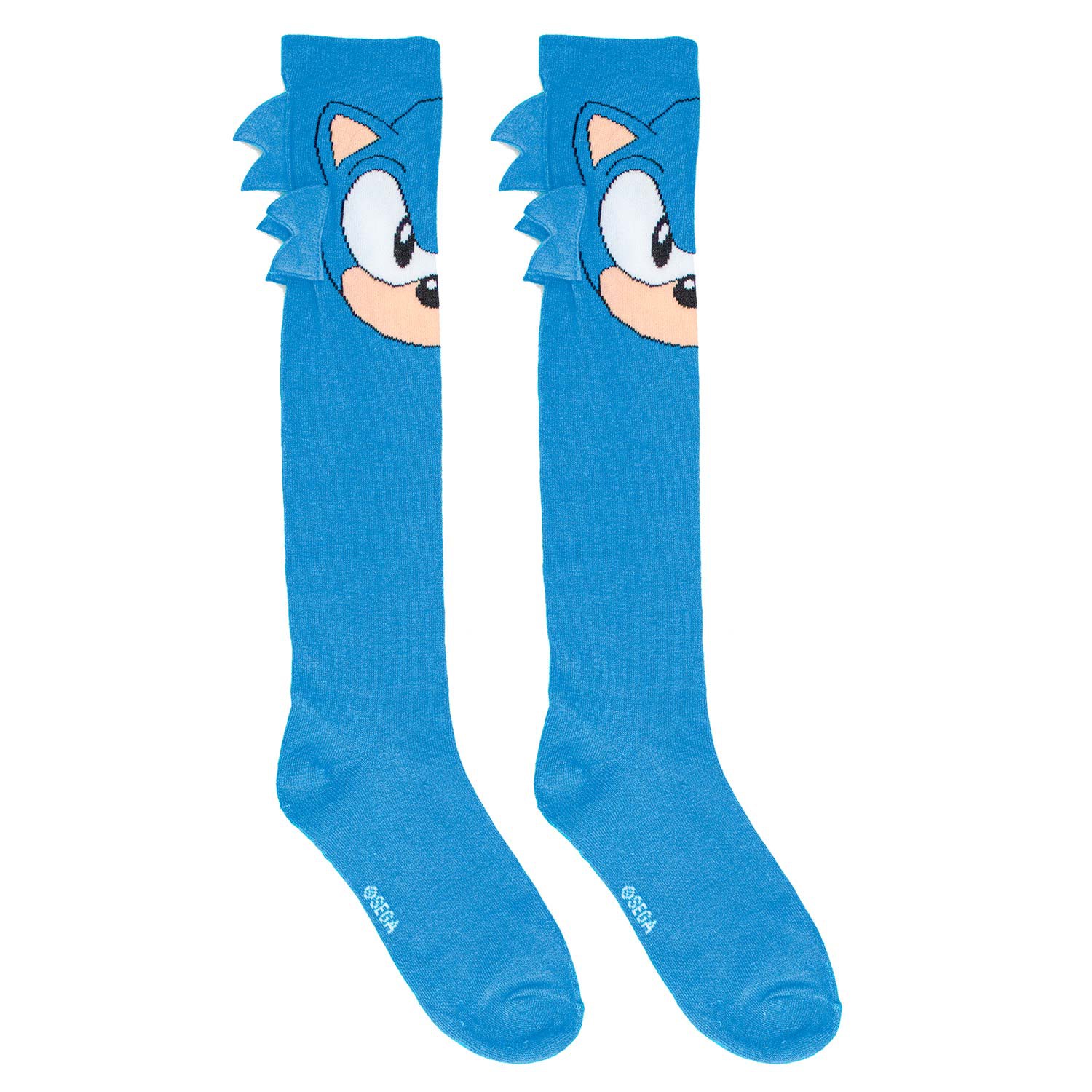 Sonic Face Ladies Knee High Blue Socks, Blue