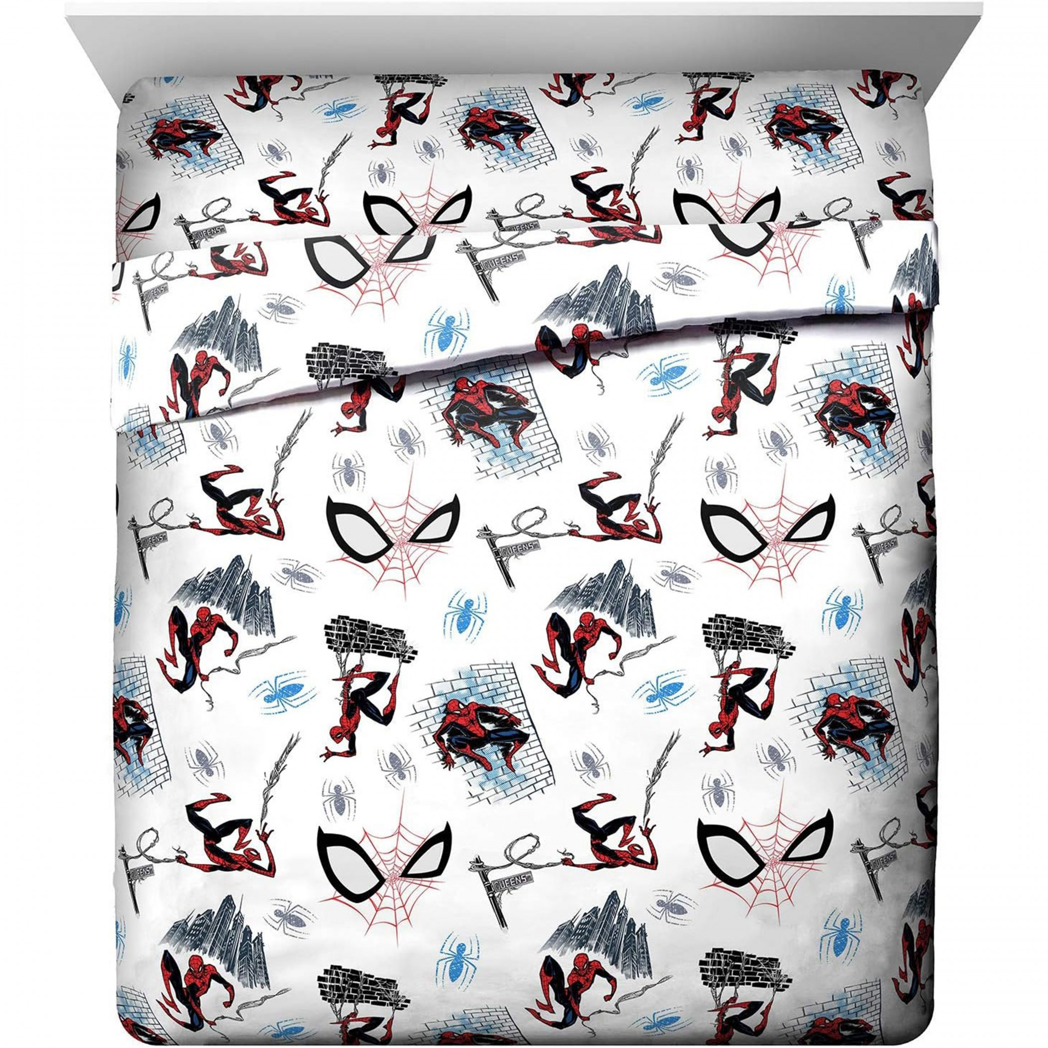 Marvel Spider-Man Crawl Queen Sized 4 Piece Bedsheet Set, Multi-Color