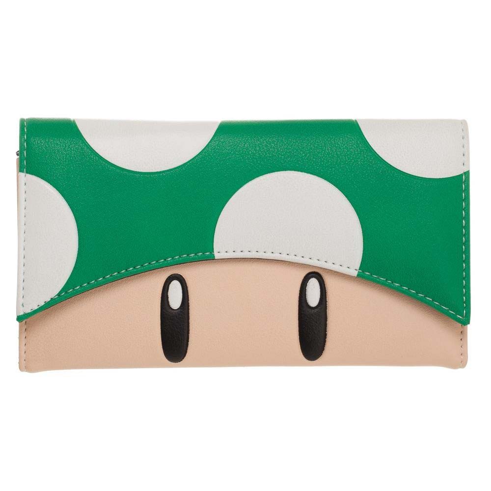 Super Mario Bros. Green Mushroom Flap Wallet, Green