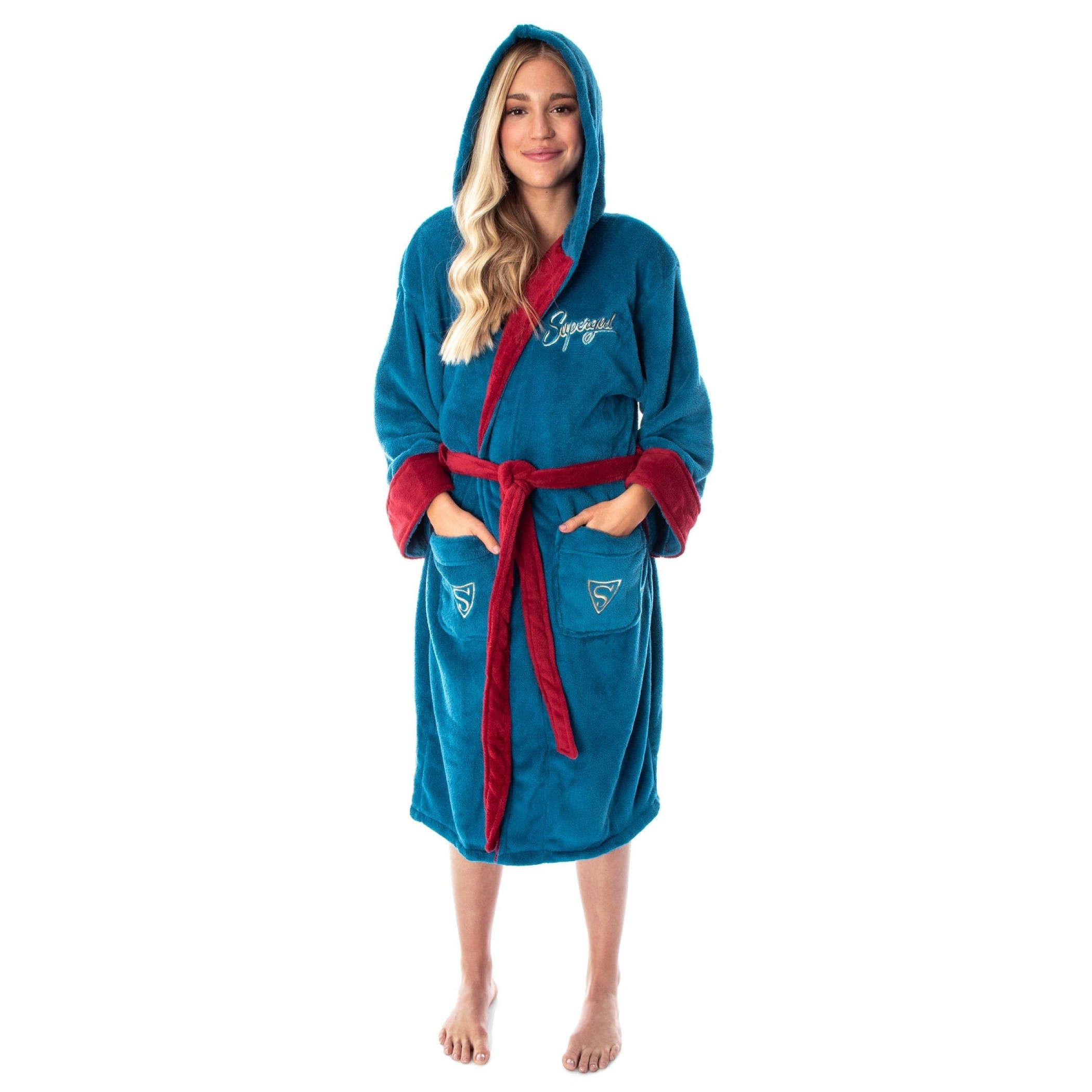 DC Comics Supergirl Bombshell Fleece Bathrobe, Blue