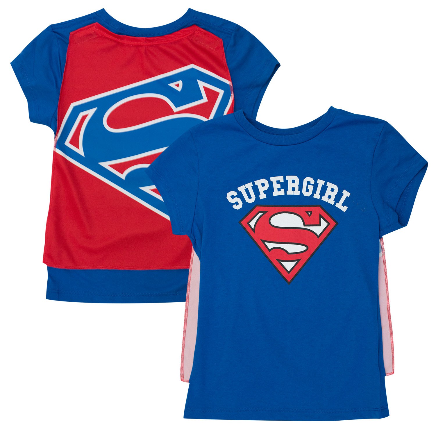 Supergirl Cape Costume Tee Shirt, Blue