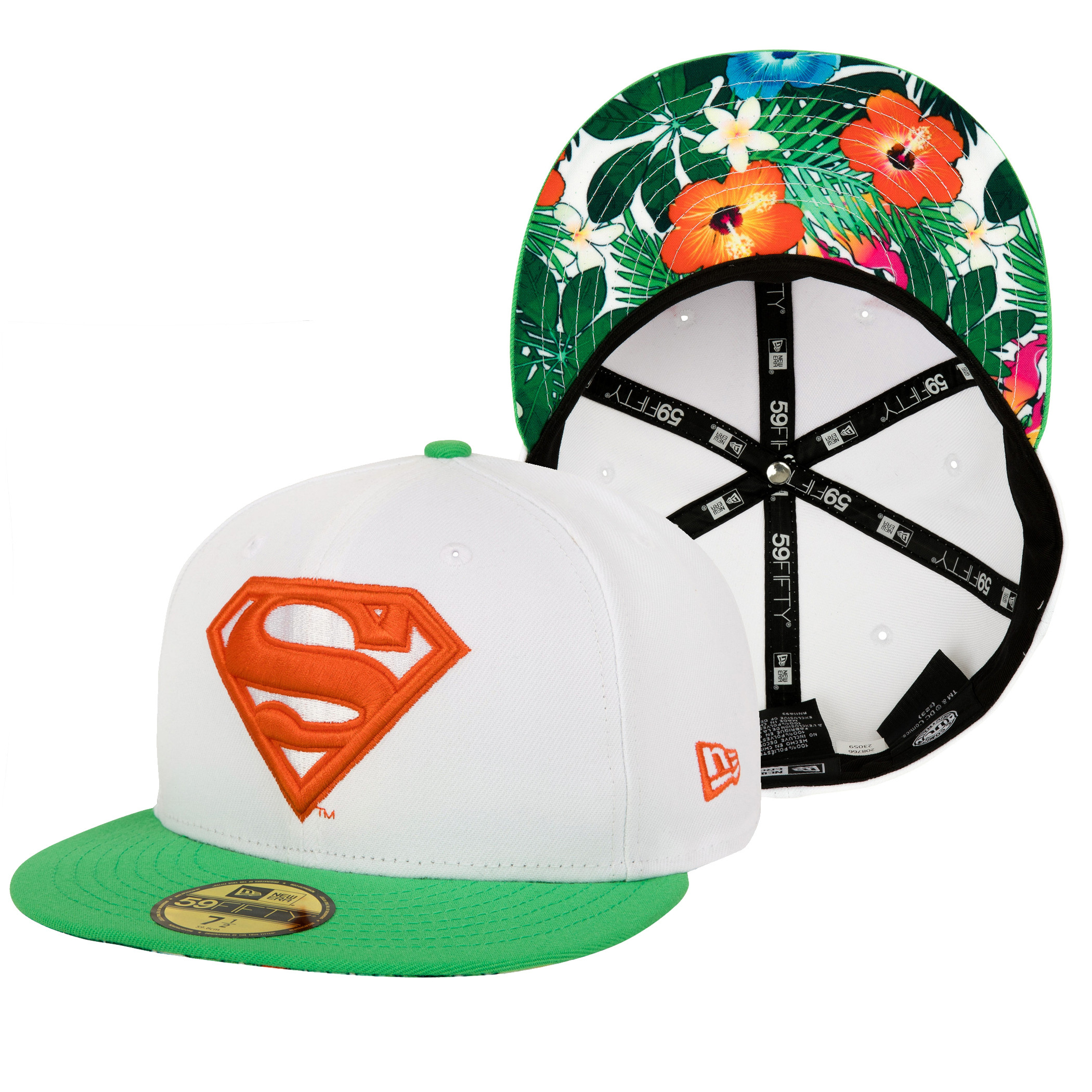 Superman Floral Brim New Era 59Fifty Fitted Hat, White